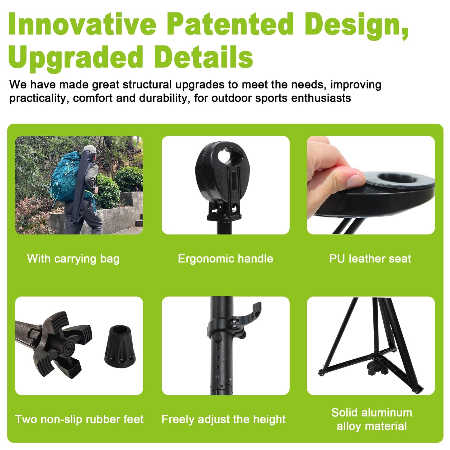 ALEVMOOM Upgraded Folding Canes with Seat Max Load 550lbs，Retractable Walking Stick with Seat,Height Adjustment Cane Chair for Adults,Crutches Stool with Carry Bag for Hiking Traveling