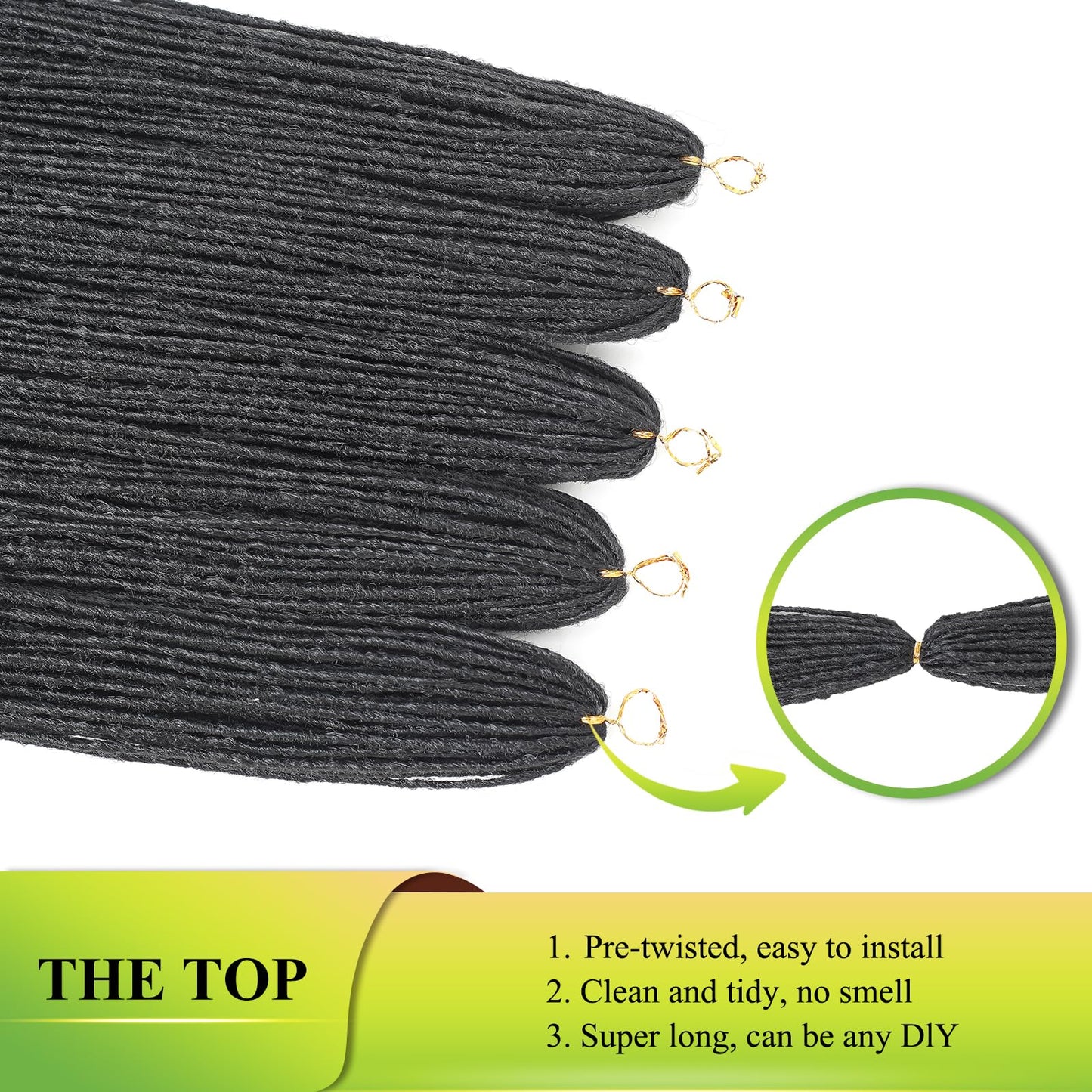 GUOHUI Micro Faux Locs Crochet Hair, 36 Inch 5 Packs Color Natural Black DIY Braids Straight Styles (36",1B)