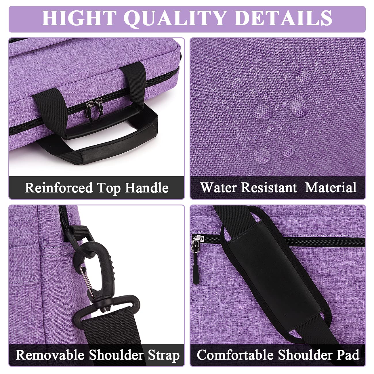 Laptop Bag for Women,RAVUO 15.6 inch Lightweight Shoulder Bag Water Resistant Shockproof Laptop Sleeve Case Business Briefcase with Shoulder Strap Purple
