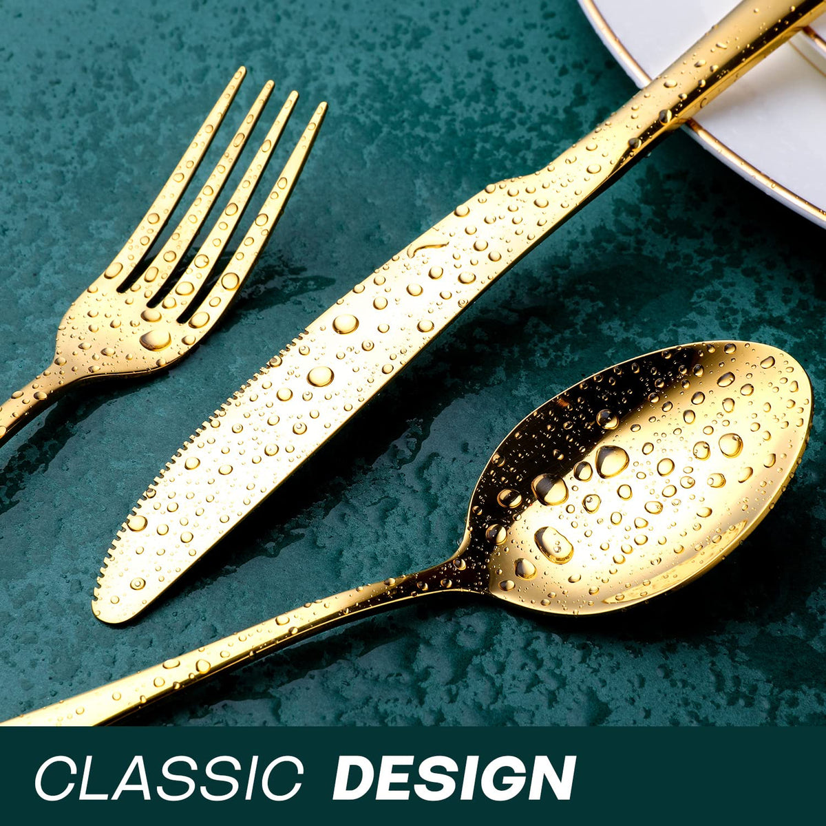 Gold Flatware Set, OGORI 40-Piece Food Grade Stainless Steel Gold Silverware Set Service for 8, Mirror Polished Cutlery Utensils Set Include Knife/Fork/Spoon, Dishwasher Safe