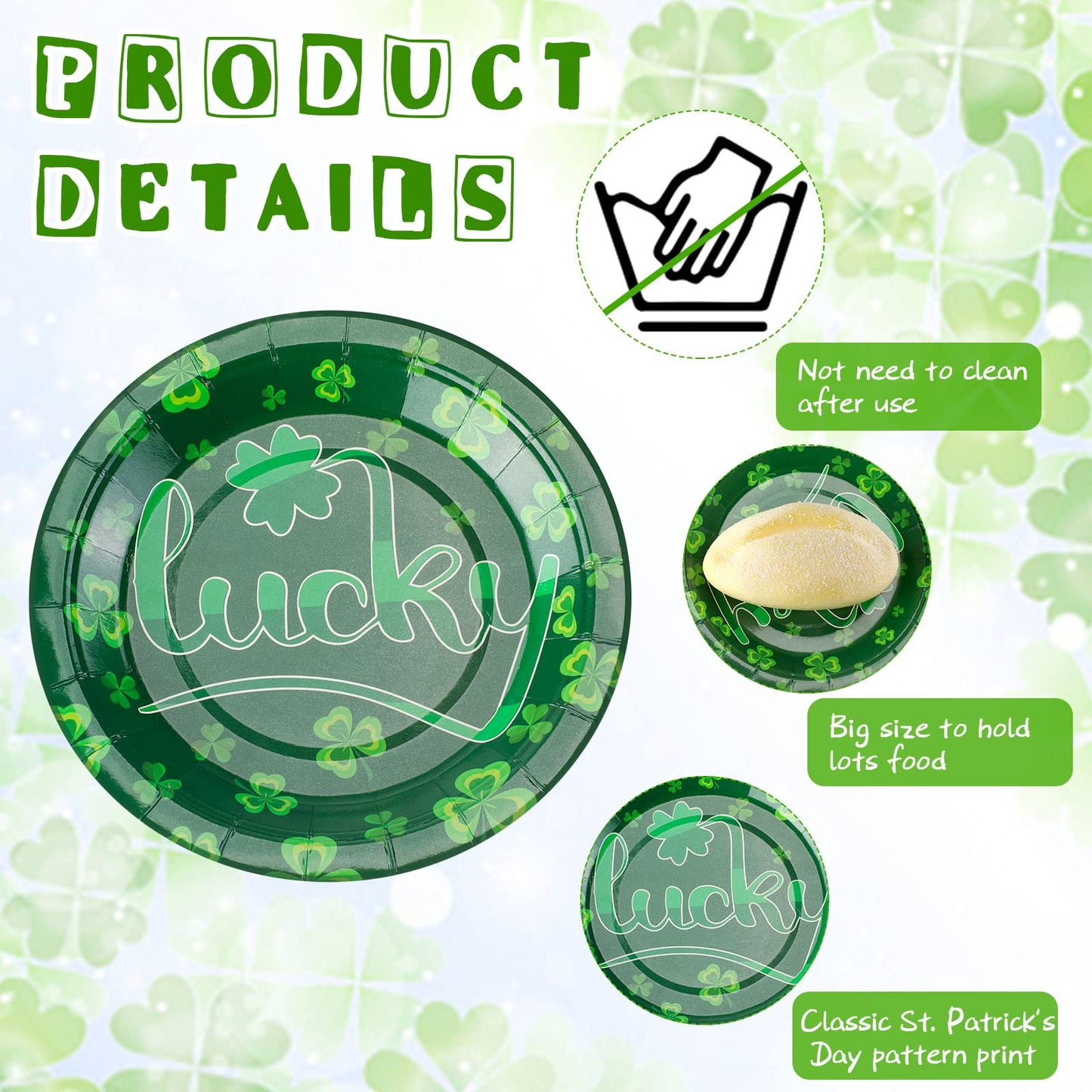 Zopeal 80 Pcs St. Patrick's Day Paper Plates Disposable 7 Inch St Patricks Day Dessert Plates Green Shamrocks Plate Cake Decorative Dinnerware for St Patricks Party Supplies