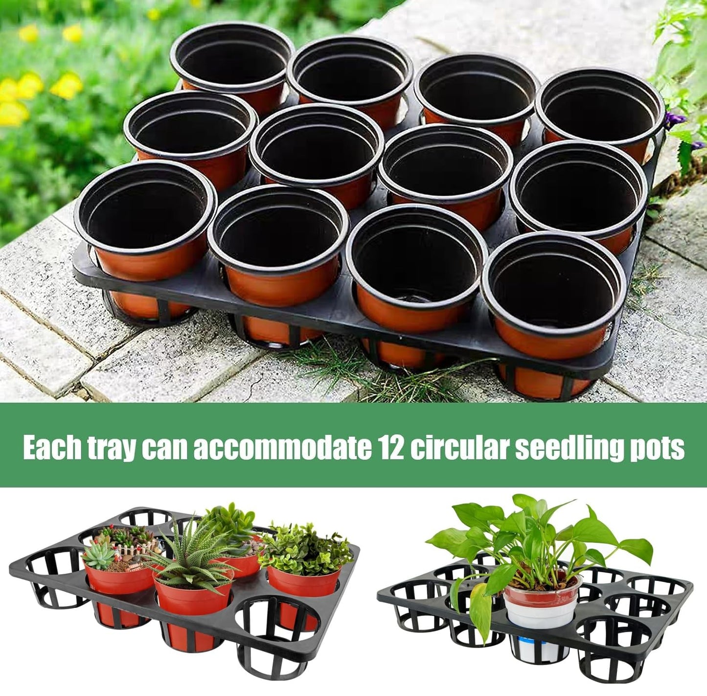 12 Cell Nursery Planter Pots Trays, 10 Pack Seed Starter Pots Moving Trays, Garden Plant Pot Shuttle Carry Holder and Trays for 4 inch Round Plastic Nursery Pots Flower Pot Carrier Transporting