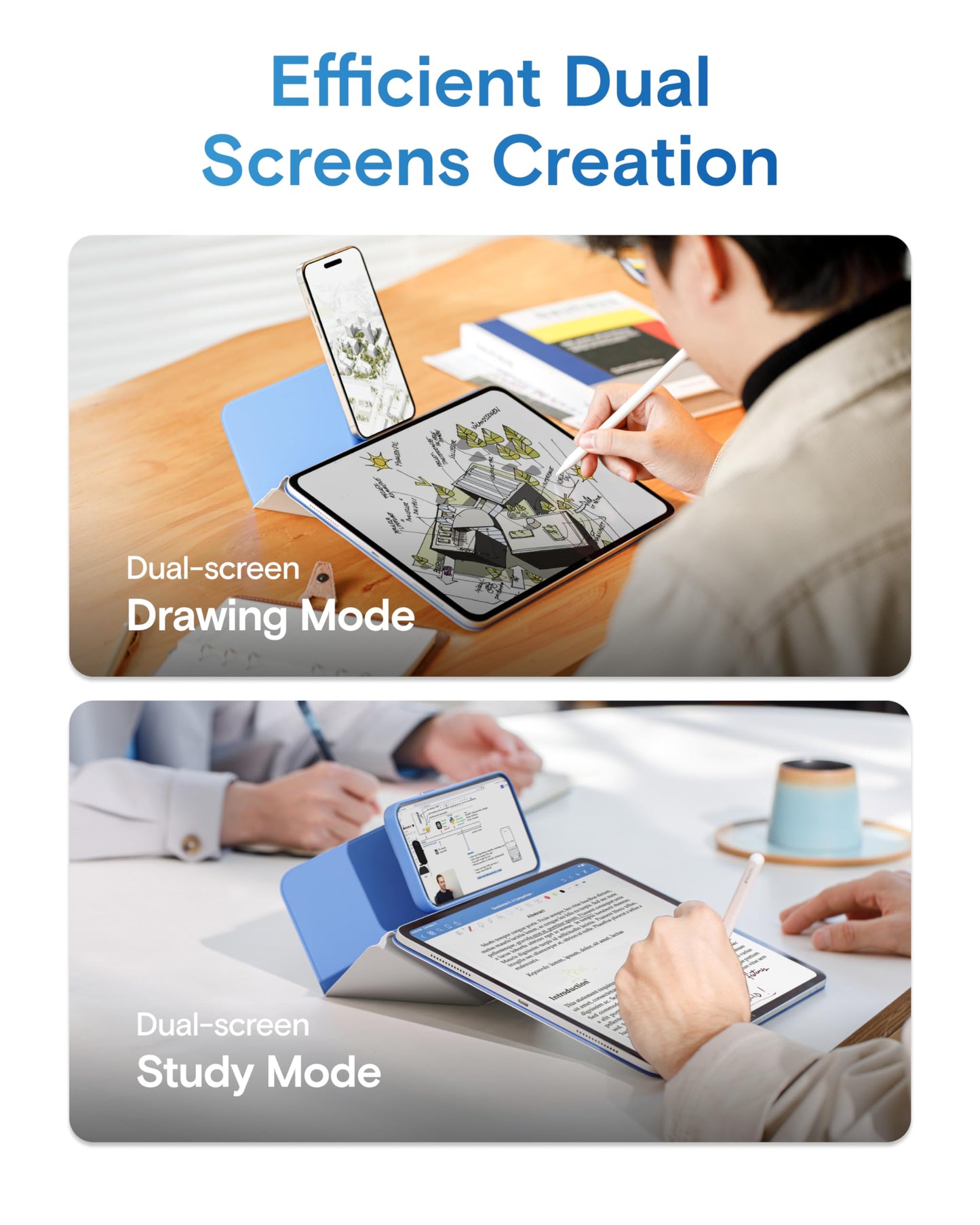 MOFT Dynamic Folio Case for iPad mini 7 A17 Pro (2024), iPad mini 6 (2021), Silm Magnetic Stand Case with 20+ Viewing Angles, Auto Wake/Sleep, Ultra Thin, Cement x Sapphire