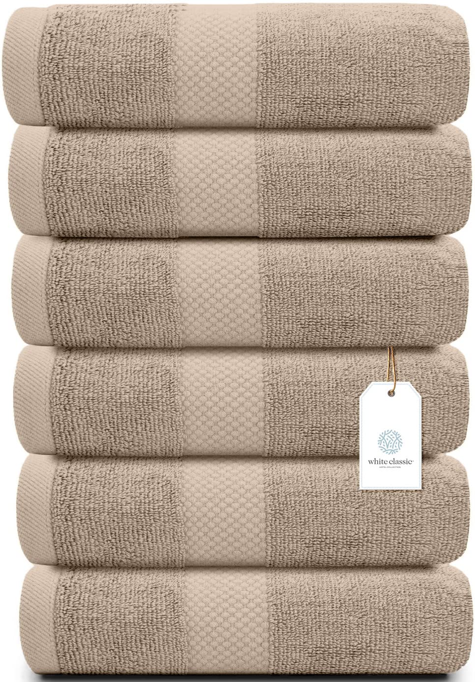Luxury Taupe Hand Towels - Soft 100% Turkish Cotton | Highly Absorbent Hotel spa Bathroom Towel Collection | 16x30 Inch | Set of 6