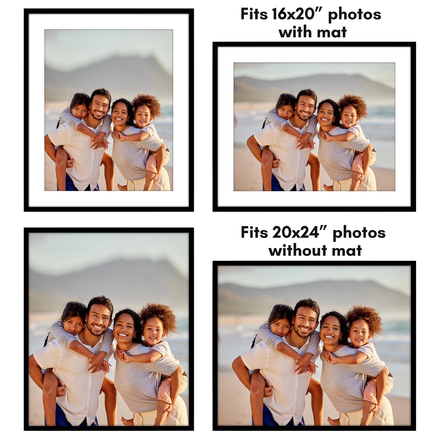 Americanflat 20x24 Picture Frame with Polished Plexiglass - Use as 16x20 Frame with Mat or Display 20x24 Photo Without Mat - Streamline Collection - Thin Border Picture Frames for Wall - Black