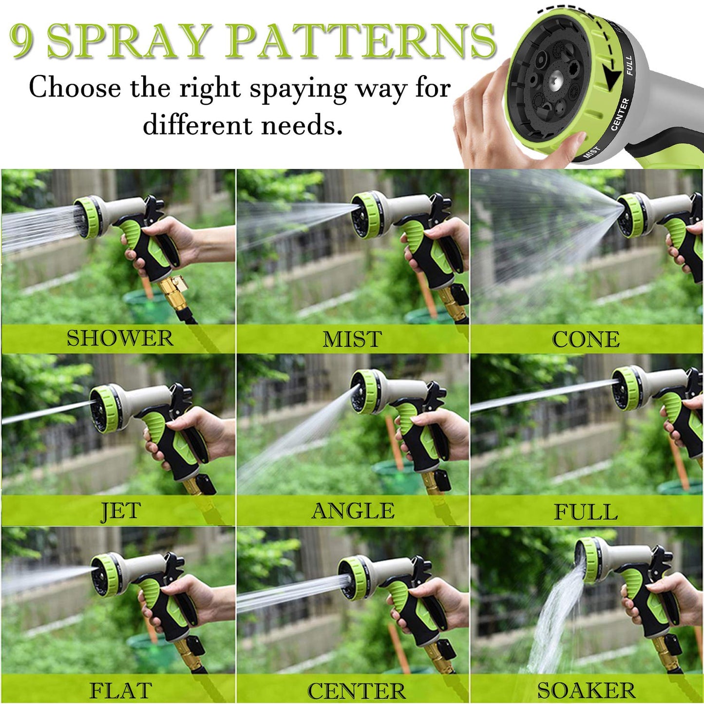 100FT Expandable Garden Hose with 9 Function High Pressure Nozzle, Lightweight Water Hose with Durable 3-Layers Latex Core & 3/4" Solid Brass Fittings, Flexible Hose for Washing and Watering (100FT)