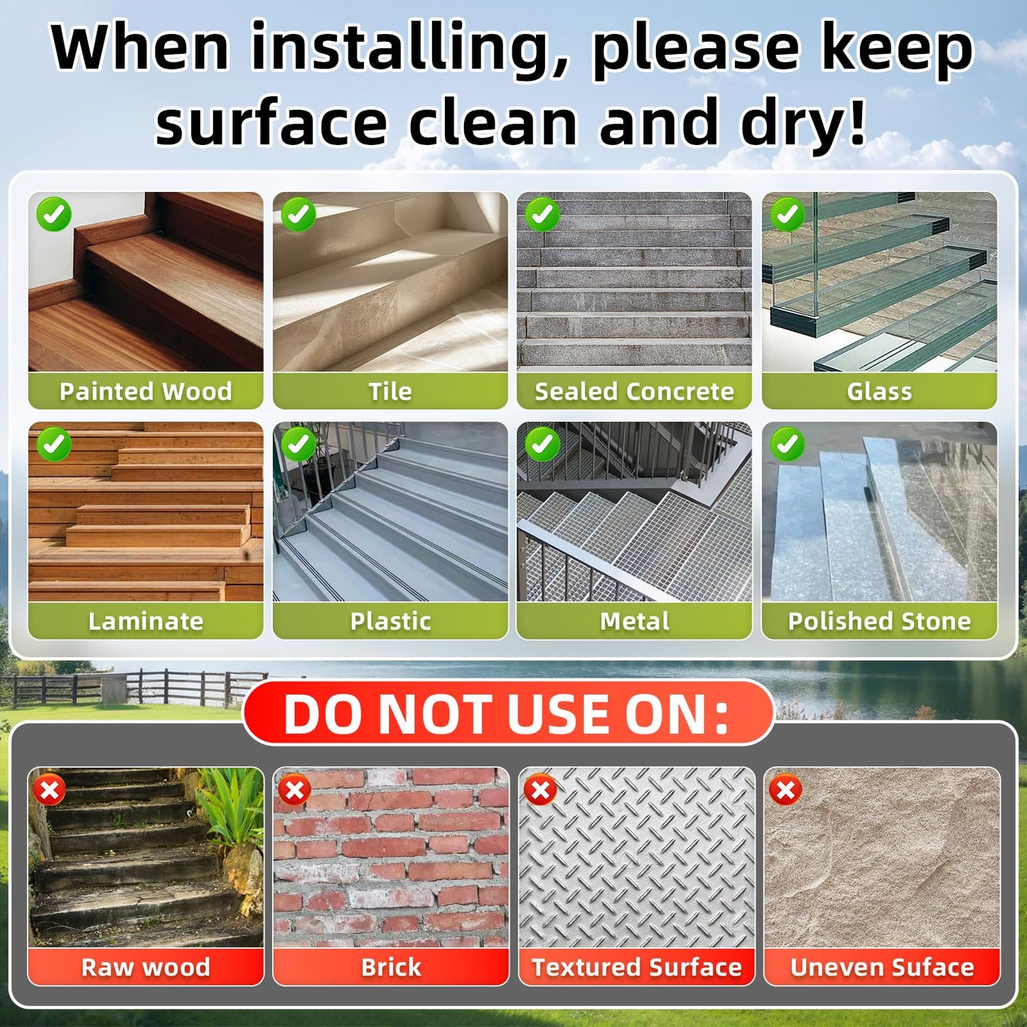 12 Pack Stair Treads Non-Slip Outdoor Tape 6”x30” - Black Anti-Slip Safety Adhesive Strips for Steps, Staircase