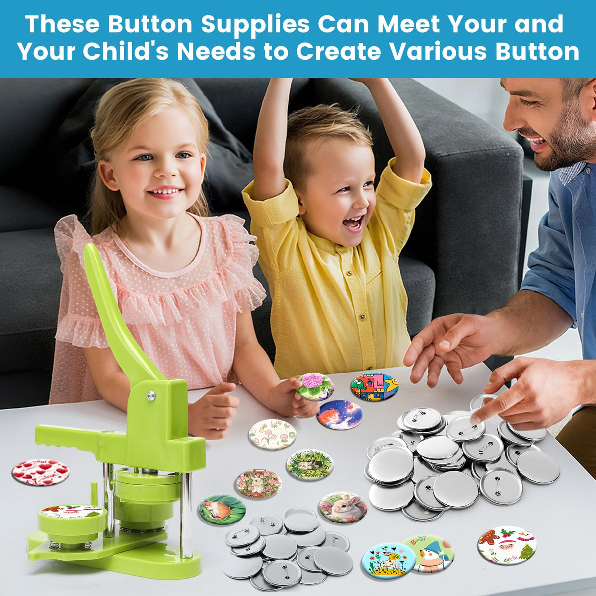200 Sets Button Maker Supplies, 58mm/2.25 Inch Button Supplies Button Parts, for Button Maker Machine and Pin Maker, Including Metal Pin Back Cover, Metal