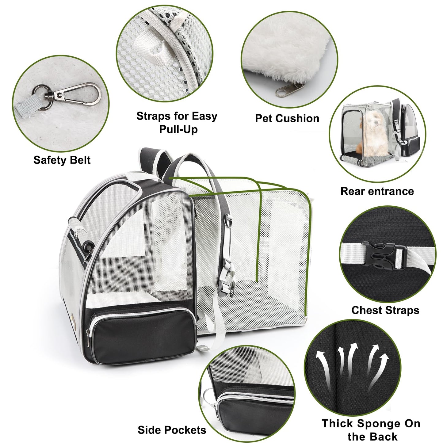 Texsens Cat Backpack - Expandable Pet Carrier for Medium Cats and Small Dogs up to 17 lbs - Breathable, Collapsible & Soft Cat Travel Bag for Outdoor Hiking (Black)