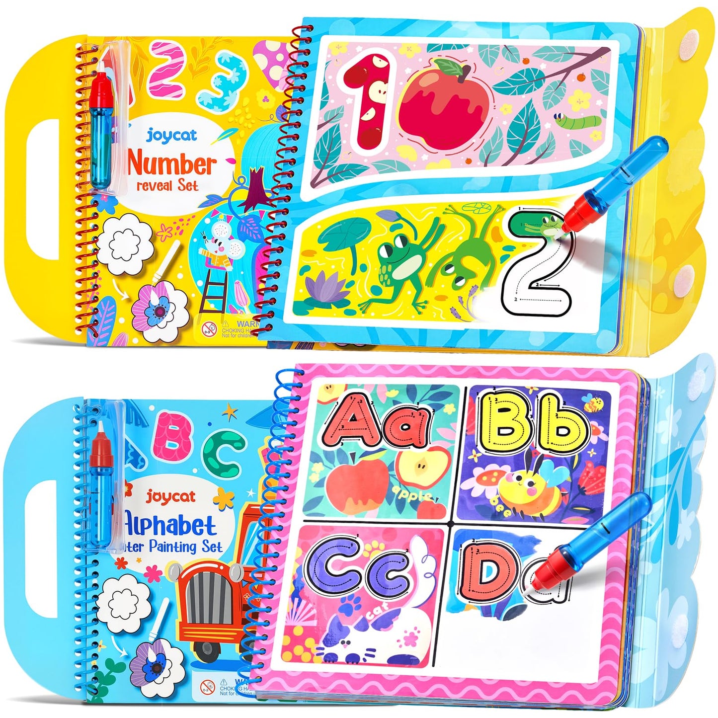 JoyCat 2 Packs Reusable Water Coloring Book for Toddlers 3-5, 28 Pages Alphabet & Number Tracing Magic Water Drawing Book, Mess-Free Preschool Learning Toys, Educational Gift for Boys Girls