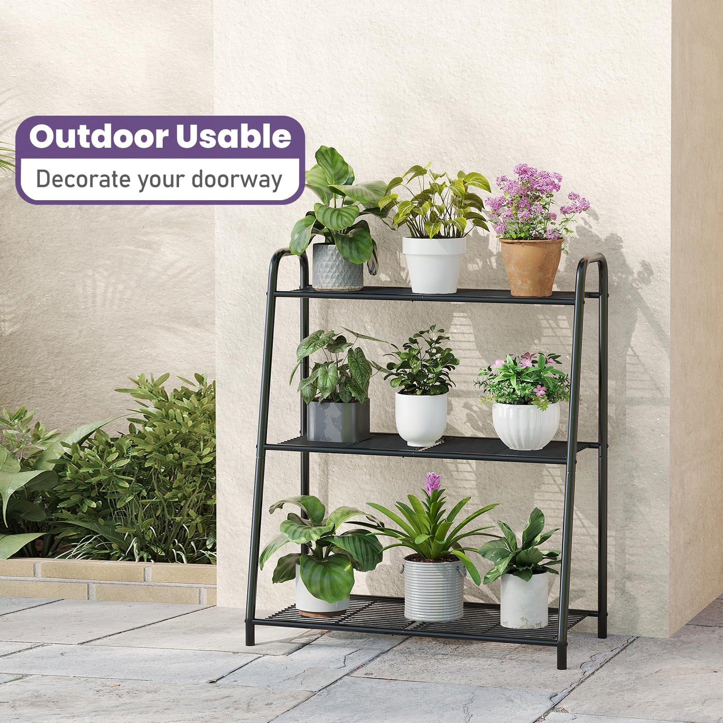 Wieghda 3-Tier Corner Plant Stand Holder Rack, Metal Plant Shelf for Indoor Outdoor,Black