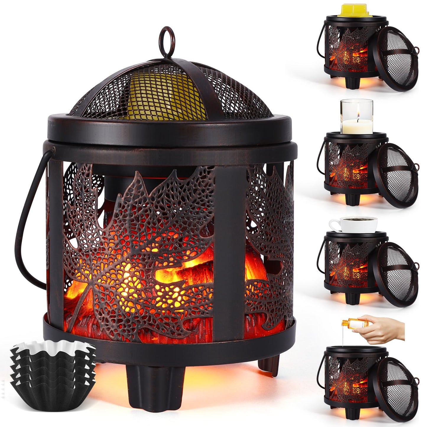 4-in-1 Fireplace Wax Melt Warmer, Full Metal Electric Melter for Scented Melts, Oil Burner, Aromatherapy Essential for Home & Office (Maple Leaf)