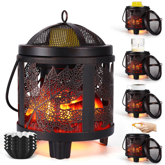 4-in-1 Fireplace Wax Melt Warmer, Full Metal Electric Melter for Scented Melts, Oil Burner, Aromatherapy Essential for Home & Office (Maple Leaf)