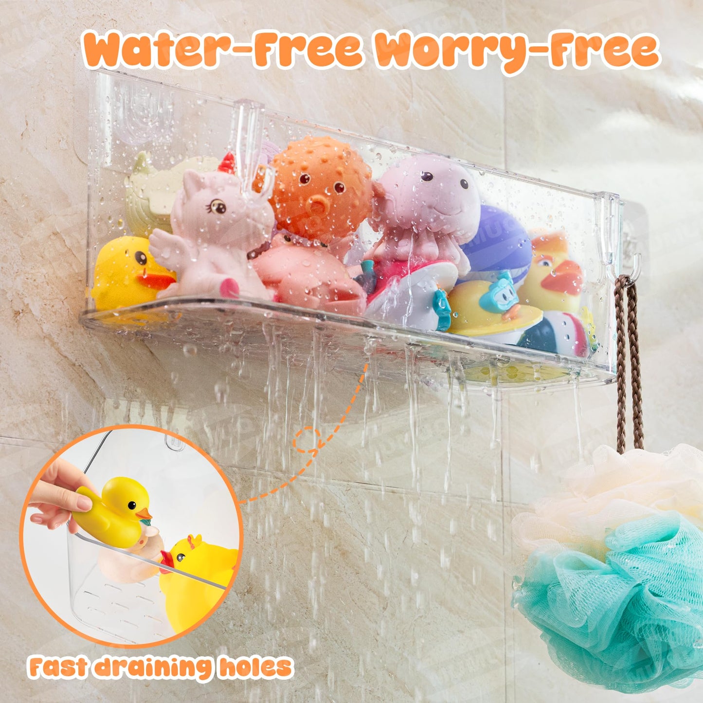 Bath Toy Storage Adhesive Shelf Shower Caddy Acrylic Shower Shelves Bathroom Organizers for Baby Bath Toys Bathtub Toy Storage Holder Large Capacity Bathroom Wall Organizer Tub Accessories, 2 Pack