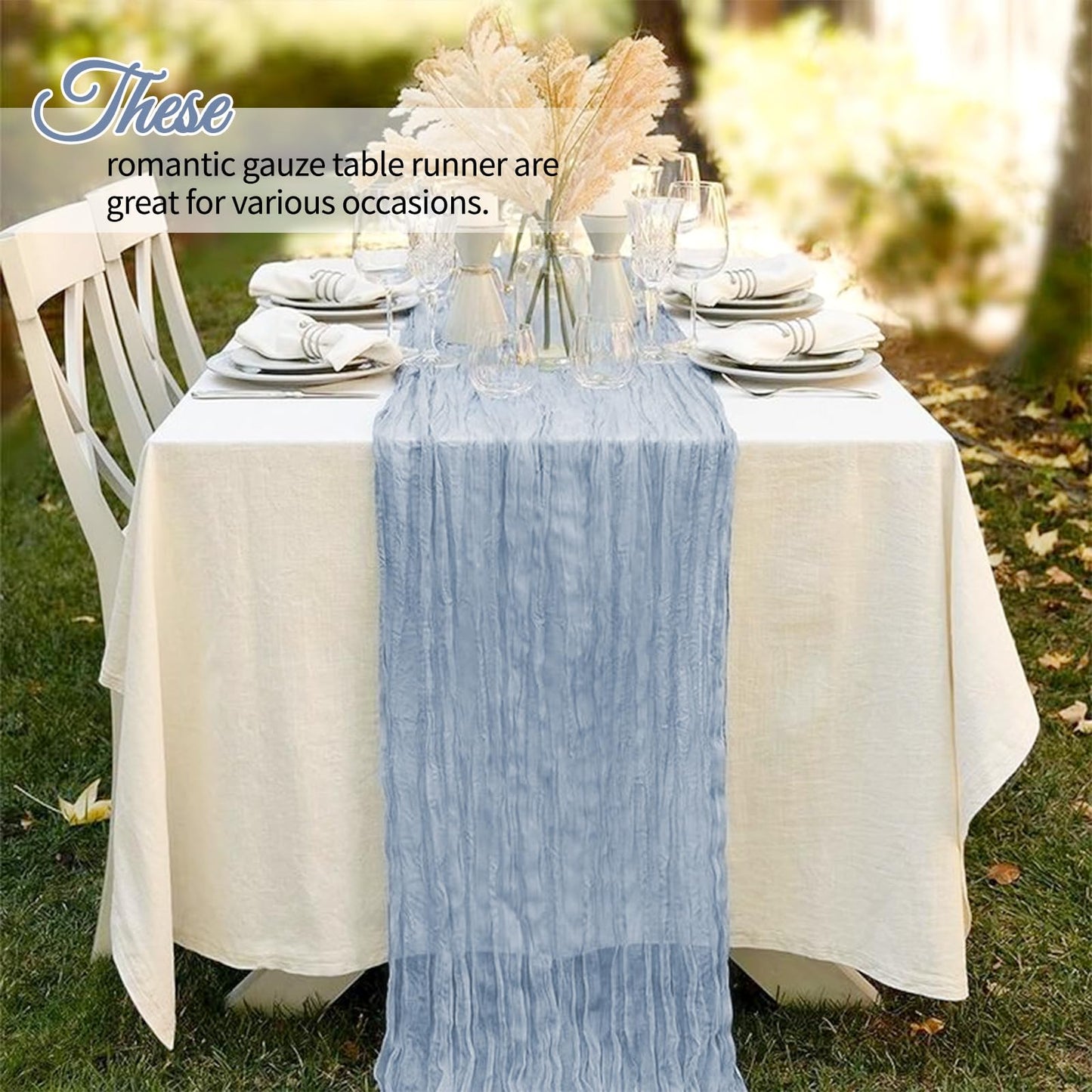12Pack Dusty Blue Cheesecloth Table Runner 10Ft, Gauze Table Runners 21.5 x 120 inch,Semi Sheer Cheese Cloth Fabric Runner Bulk for Wedding,Party,Baby Shower,Bridal Shower