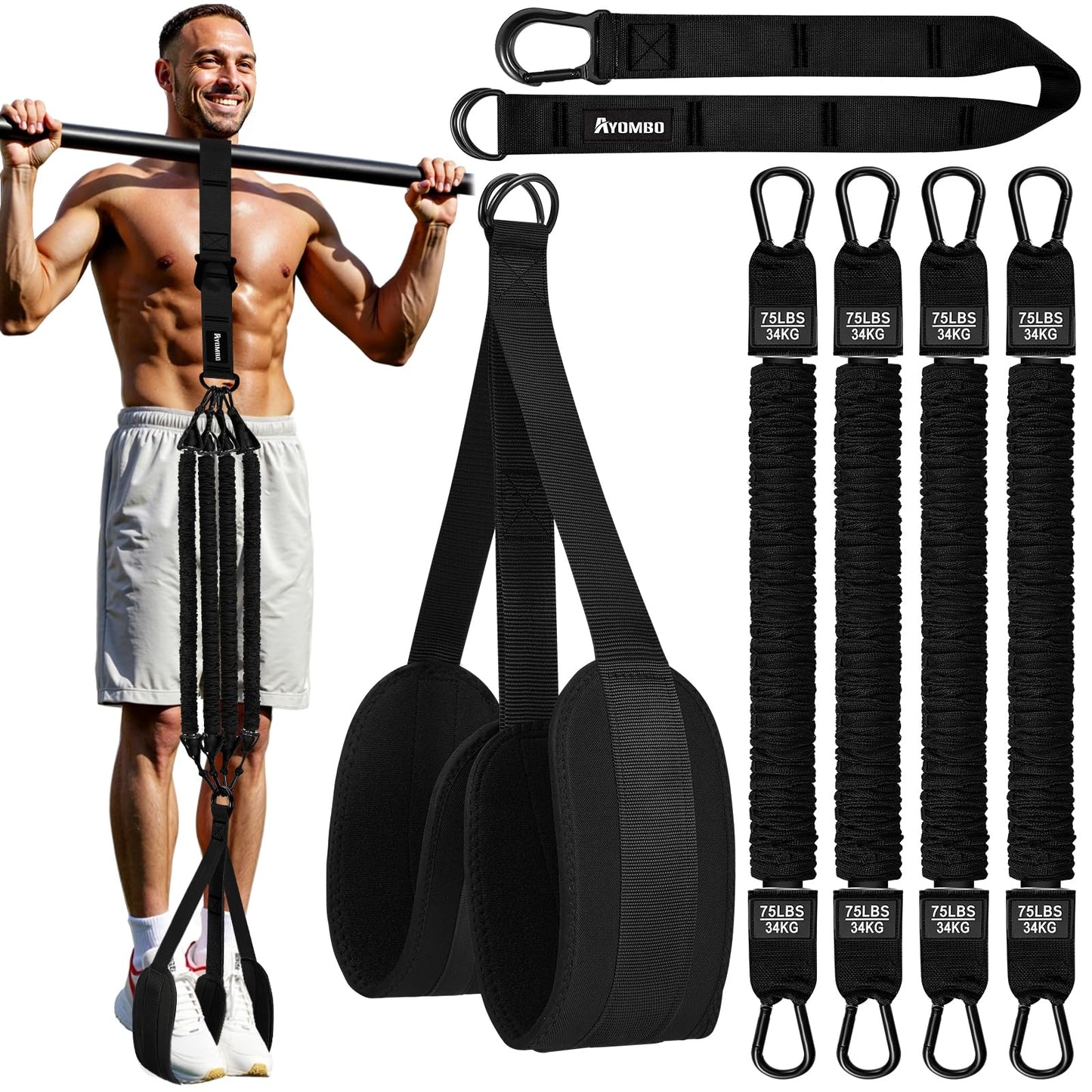 Ayombo Pull up Assistance Bands, Adjustable Heavy Duty Pull Up Assist Equipment with 4 Assistance Band - Resistance Bands for Pull Up Bar Workout, Home Gym Fitness Exercise Strength Training