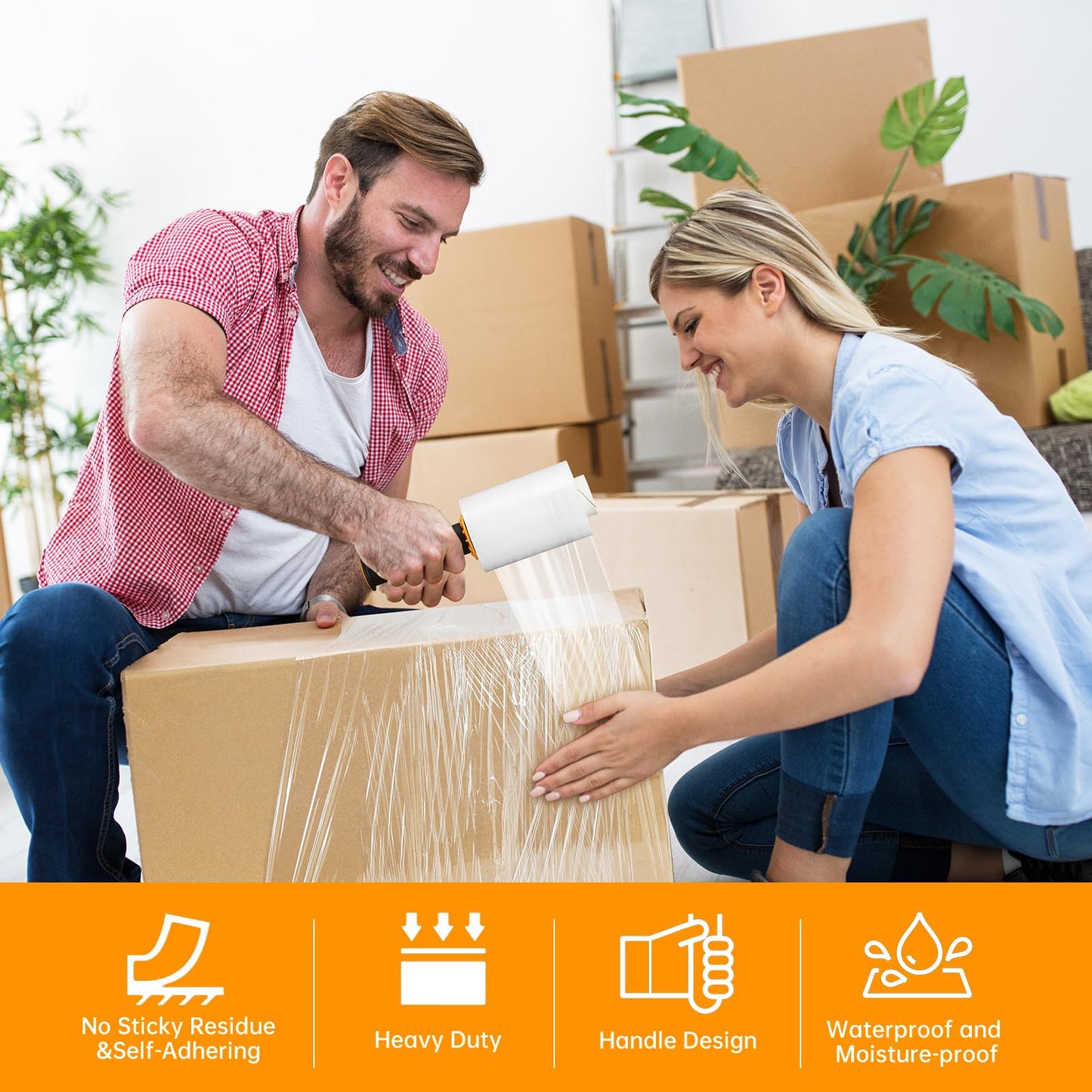 4 Packs Stretch Wrap Stretch Film with Handles 5" X 1000 Feet Shrink Wrap Packing Moving Suppliers 60 Gauge Plastic Wrap for Pallet Wrapping Shipping and Surface Protection (4 Packs)