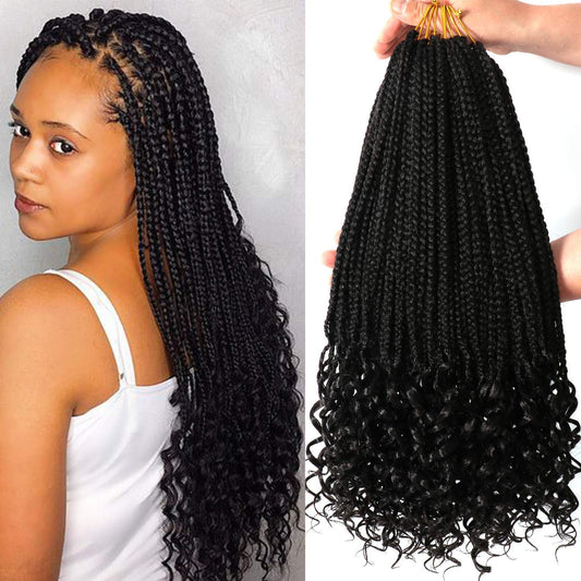 7 Packs 18 Inch Box Braids Crochet Hair Crochet Box Braids with Curly Ends Goddess Box Braids Crochet Hair Curly Prelooped Crochet Hair Bohemian Box Crochet Braids Hair For Black Woman (18 Inch, 1B#)