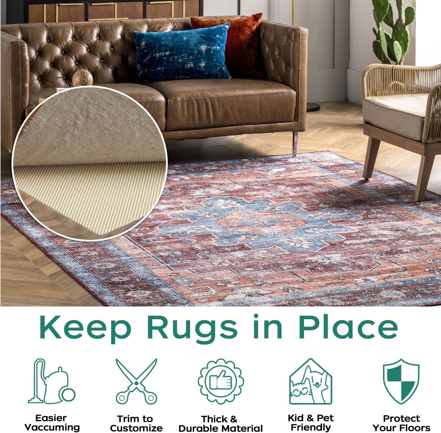 BAGAIL BASICS Non Slip Rug Pad Gripper 10 x 14 Feet Extra Thick Carpet Pads for Area Rugs and Hardwood Floors, Keep Your Rugs Safe and in Place