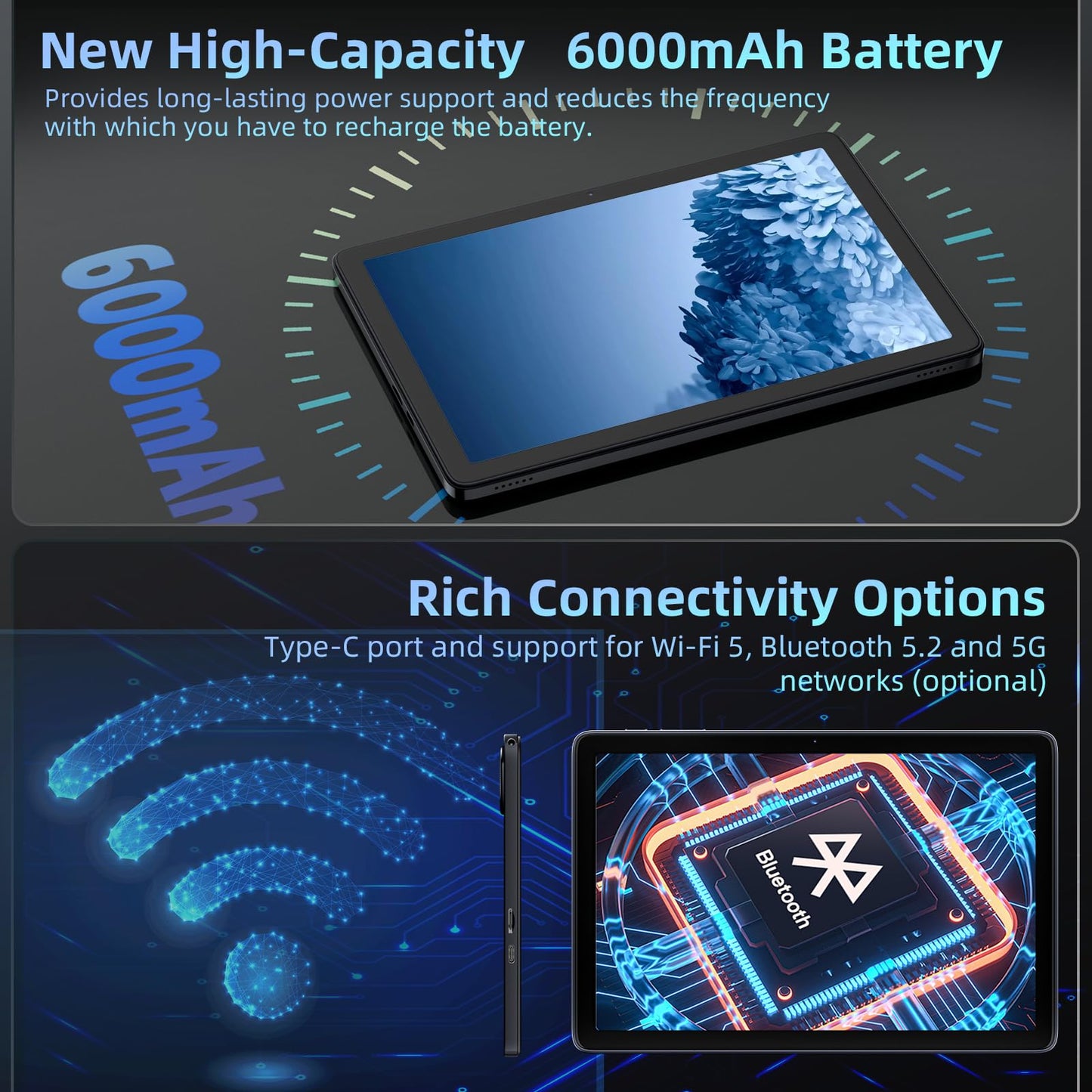 Android 15 Tablet 10 inch,24GB RAM 128 ROM,Tablets with Keyboard Mouse Stylus,1TB Expandable,Octa-Core 6000mAh 1280x800 IPS HD,5G WiFi,T615 CPU,High Performance,Processor,Dual Camera(Gray)