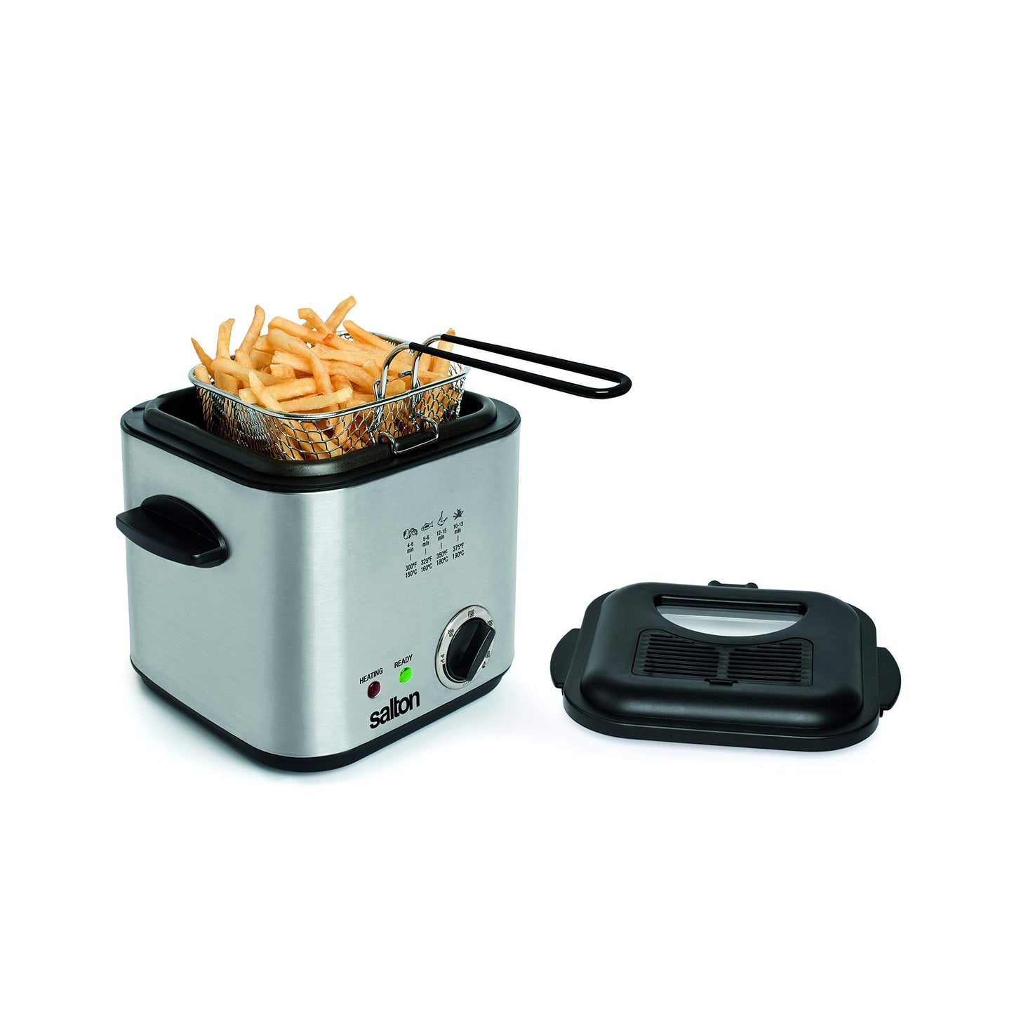 Salton Compact Deep Fryer | 1.0L (1 Quart) Oil Capacity | 800W | Adjustable Temperature Control | Durable Stainless Steel | Non-Stick Coated Bowl with Viewing Window & Odor Filter | DF1539