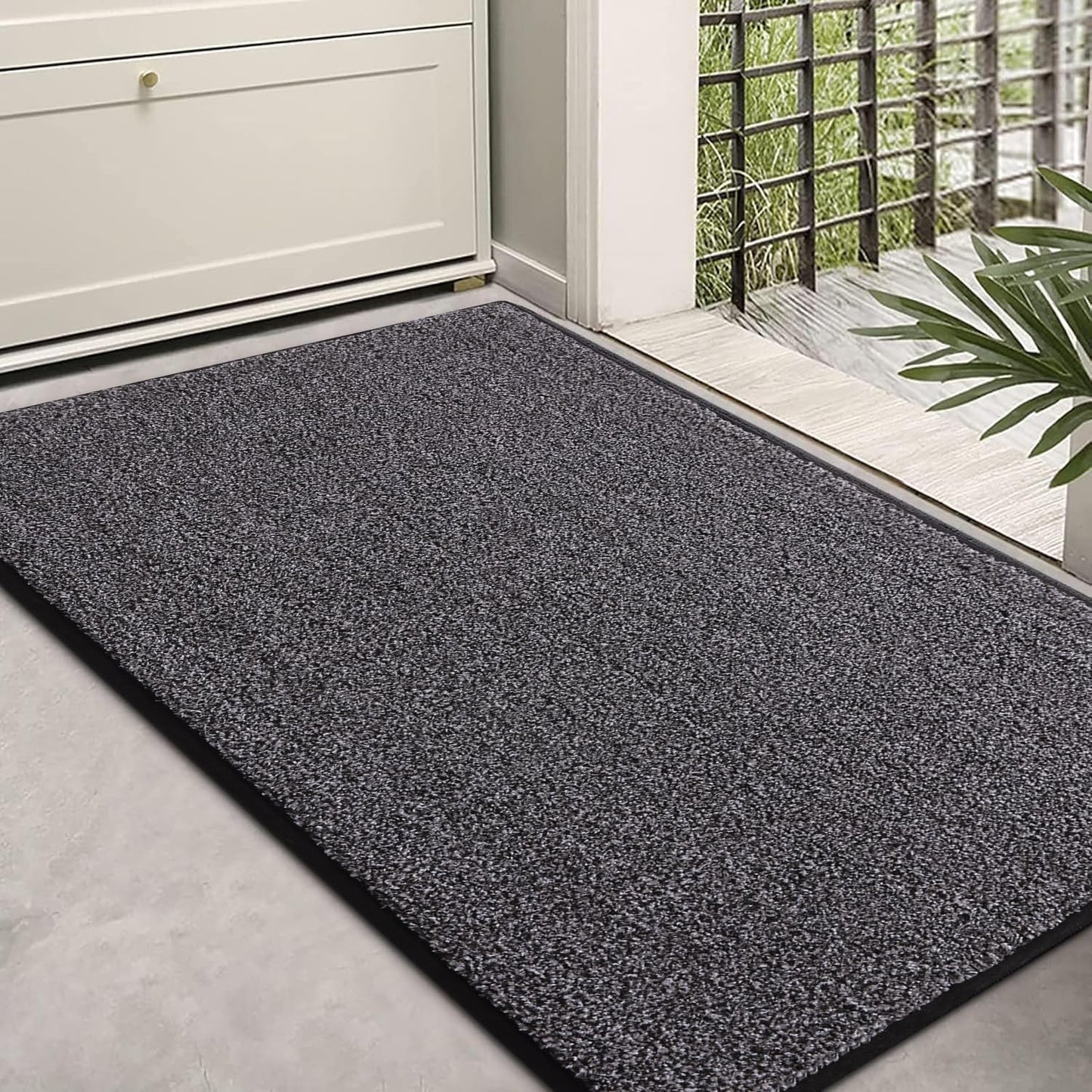 Kitinjoy Indoor Door Mat 32"x48", Dirt Resistant and Absorbent Non-Slip Rubber Backing Front Door Mat,Washable Low-Profile Doormat Entrance Mat for Entryway, Black