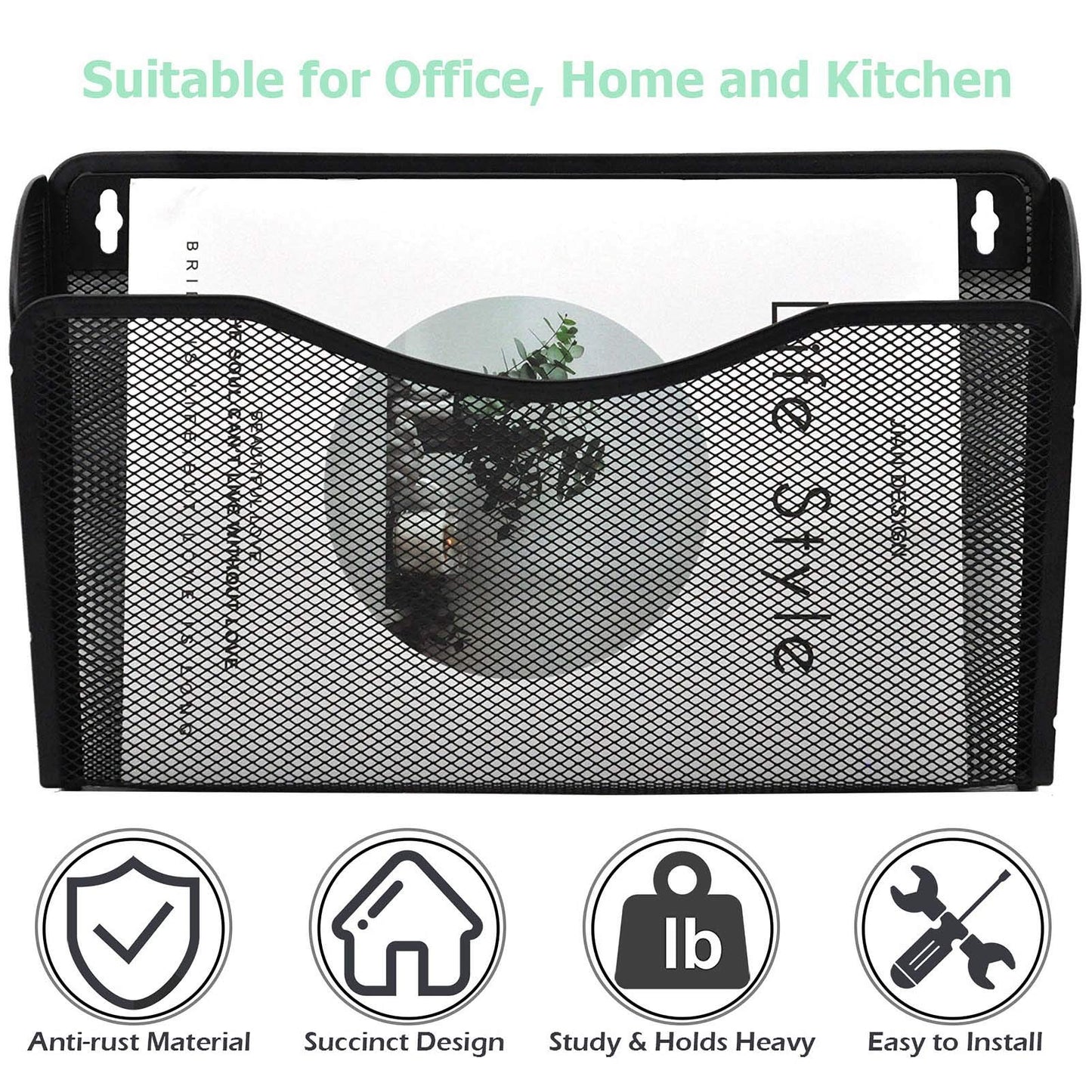 EASEPRES 6 Pack Mesh Wall Mounted File Holder Organizer Metal Hanging Vertical Paper Mails Rack Storage Wire Document Filling Holder Pocket for Office and Home, Black