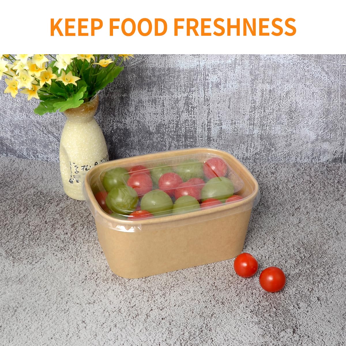 Celel 50 Pack 35 oz Paper Food Containers with Lids, Microwavable and Freezer Use, 50 Bowls 50 Lids