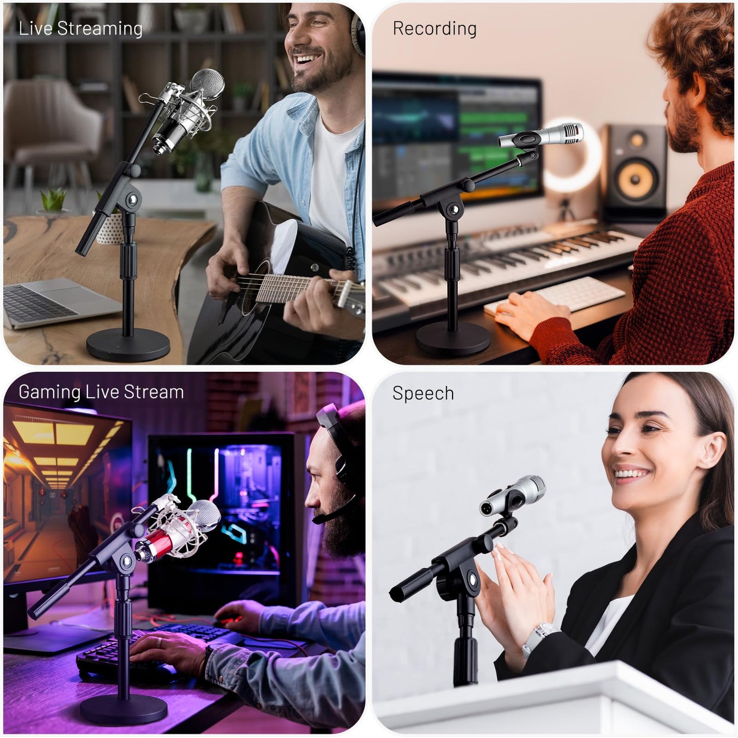 CAHAYA Desktop Microphone Stand with 2 Mic Clips Table Mic Stand with Boom Arm with 3/8" to 5/8" Screw Adapter CY0360