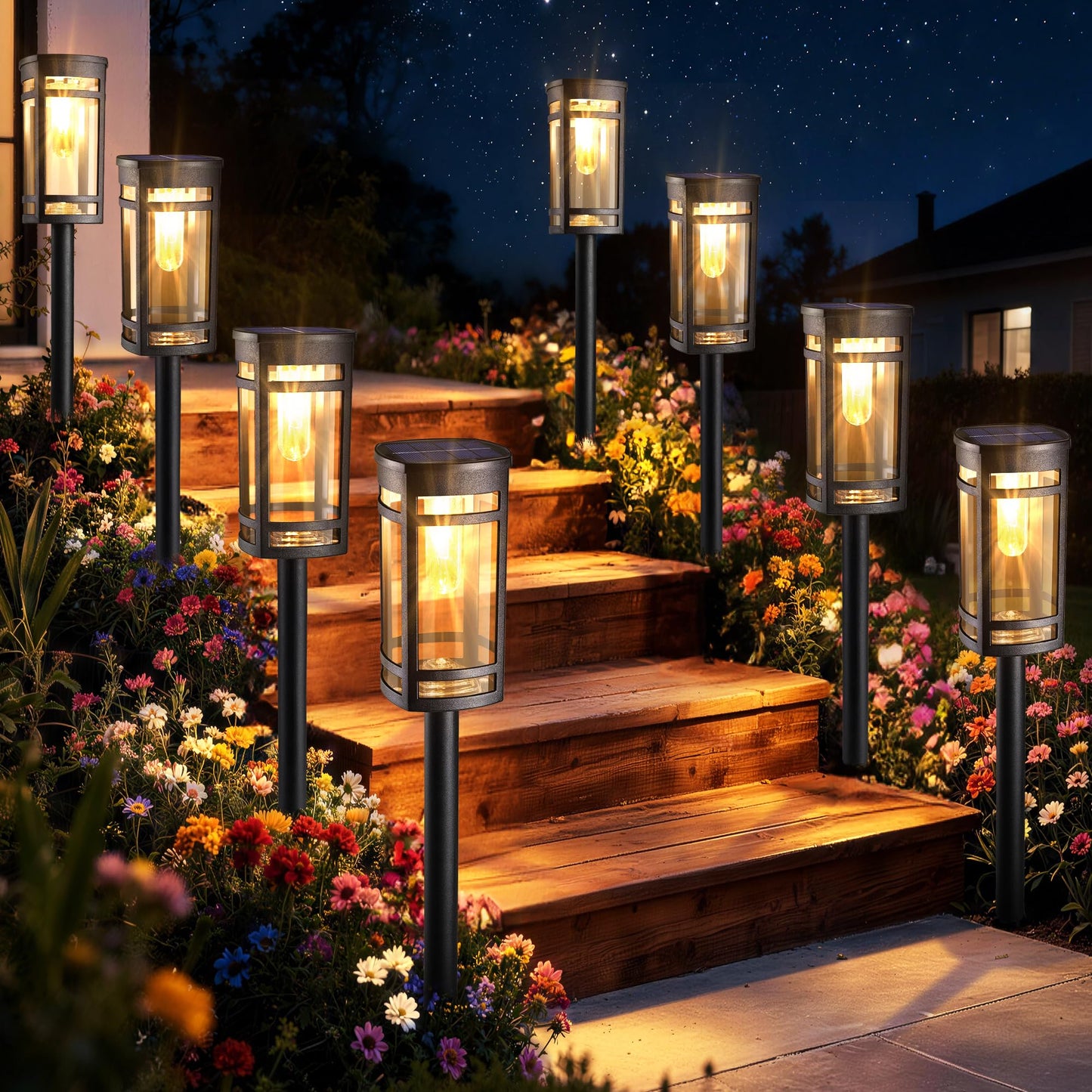 iBaycon Solar Pathway Lights, 8 Pack LED Solar Powered Garden Lights Outdoor Waterproof for Yard Path Landscape Lawn Stairway Walkway (White)