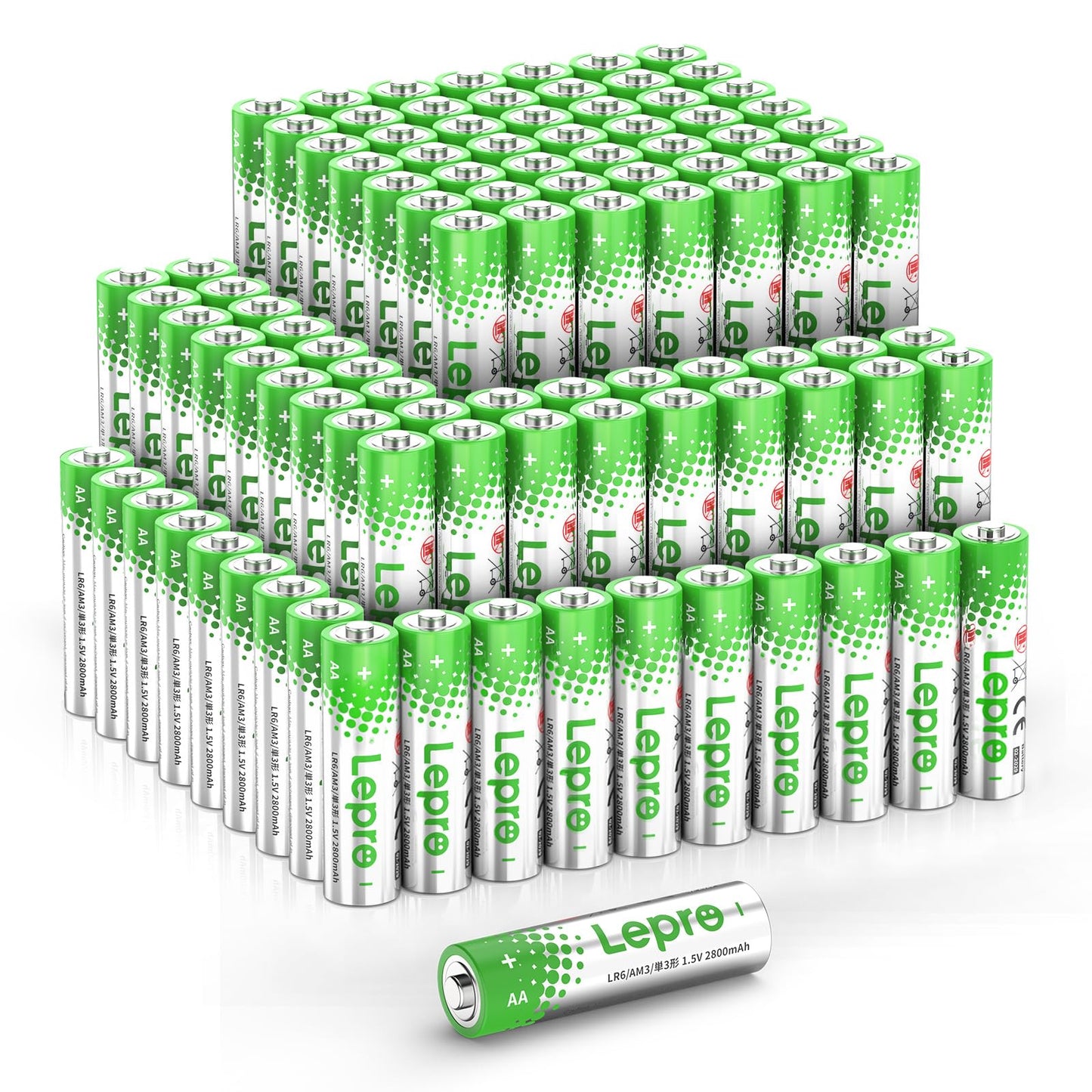 Lepro AA Batteries 100 Count, Double A Alkaline Batteries with Ultra Long-Lasting Power, 1.5 Volt 2800mAh LR6, Holds Power Up to 5 Years, High-Performance, Leak-Proof, Corrosion-Resistant
