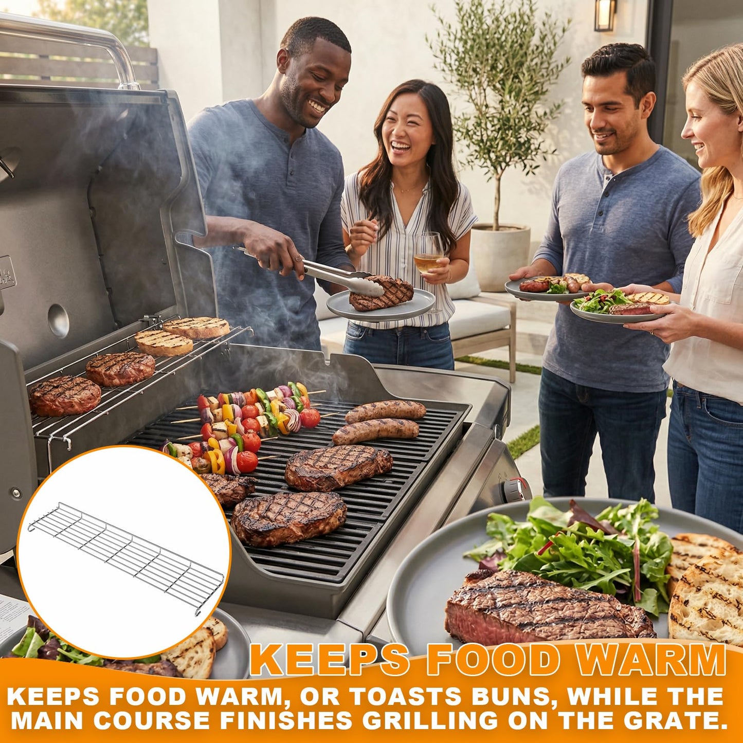 66044 Warming Rack Replacement for Weber Genesis II 300 Series GS4 4-Burner Grills, Stainless Steel Upper Grill Rack for Weber Genesis II E-310 E-315 E-330 E-335 S-310 3-Burner Models, 25 3/4"
