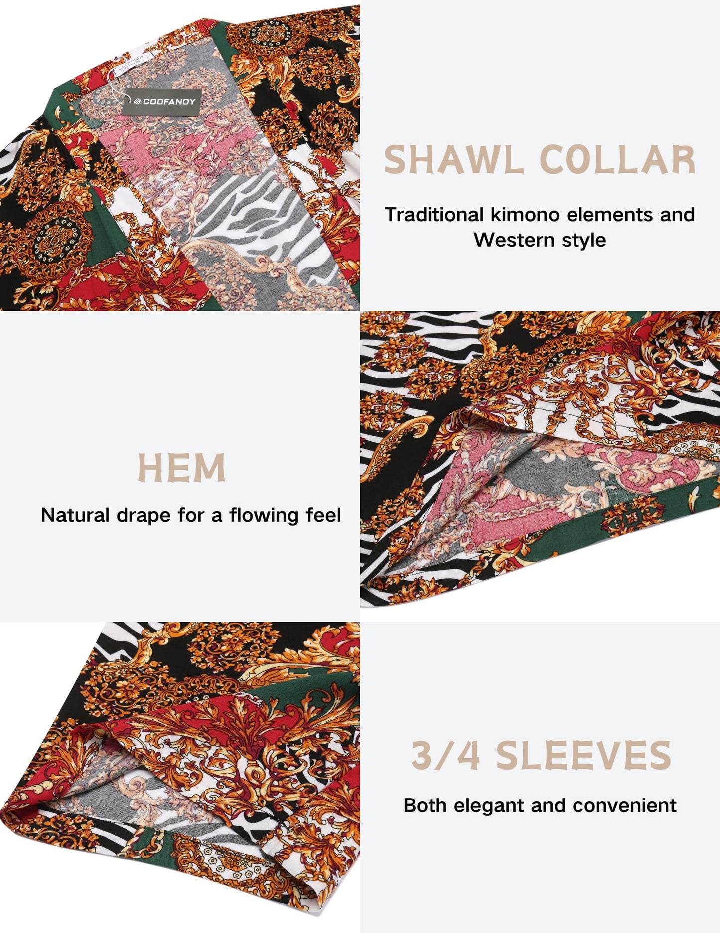 COOFANDY Men's Lightweight Kimono Robe Jacket Printed Japanese Style Bathrobes Casual Open Front Long Cardigan Coat Outwear