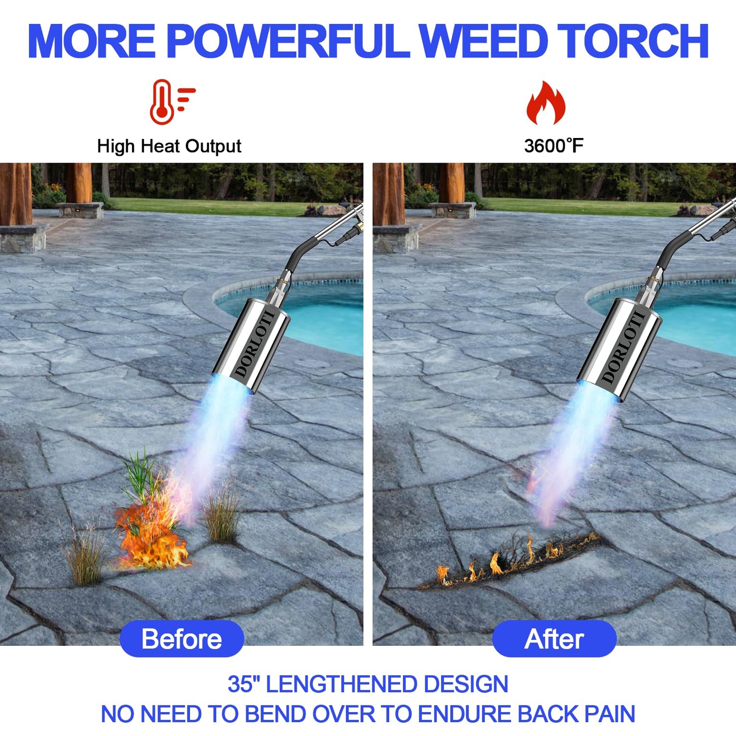 Propane Torch Weed Burner Kit, High Output with Long/Short Mode,12.5FT Hose Heavy Duty Blow Torch Flamethrower with Self Igniter and Turbo Trigger for Weeding,Roofing,BBQ(34.8")