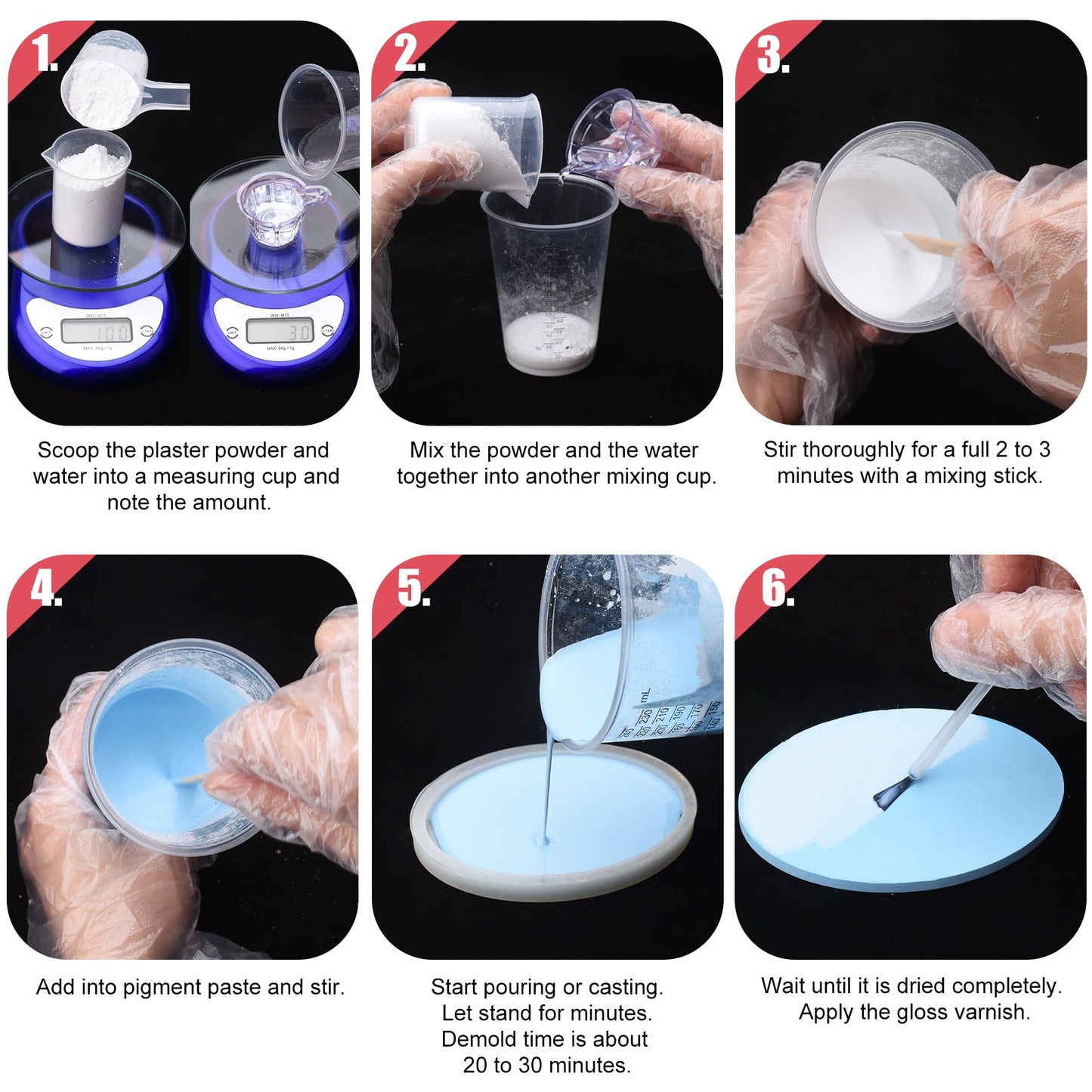 Eco Resin Casting Powder - 2800g Ceramic Resin Powders Kit with 6pcs Pigments, Fast Curing, Easy to Demold, Water Mixed Activated - Toxic-Free, Odorless - Plaster Casting Kit for DIY Home Art Crafts