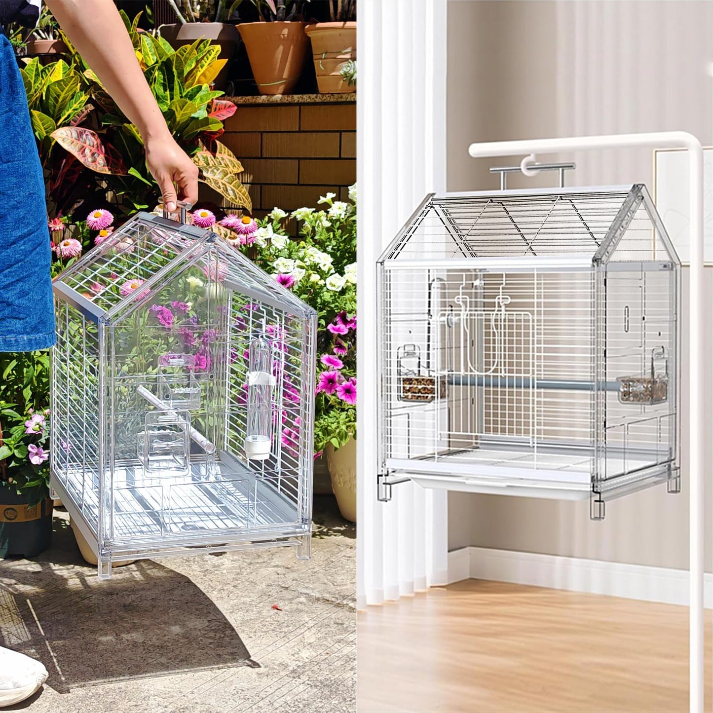 Small Bird Cage20.5 inch, Parrot Cage, Portable Bird Carrier, Travel Carrier Cage for Home, Outing, Pet Clinic, Temporary Placement, for Small Medium Birds(White)