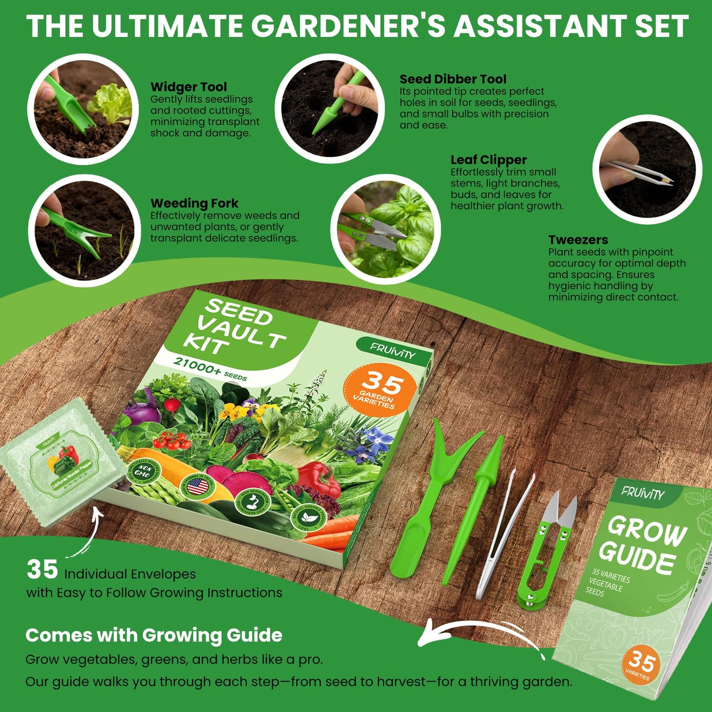 35 in 1 Heirloom Vegetable Seeds for Planting - 21,000+ Non-GMO, Organic Seeds Kit for Indoor & Outdoor Garden | 35 Varieties Survival Garden Seeds with Free Plant Markers