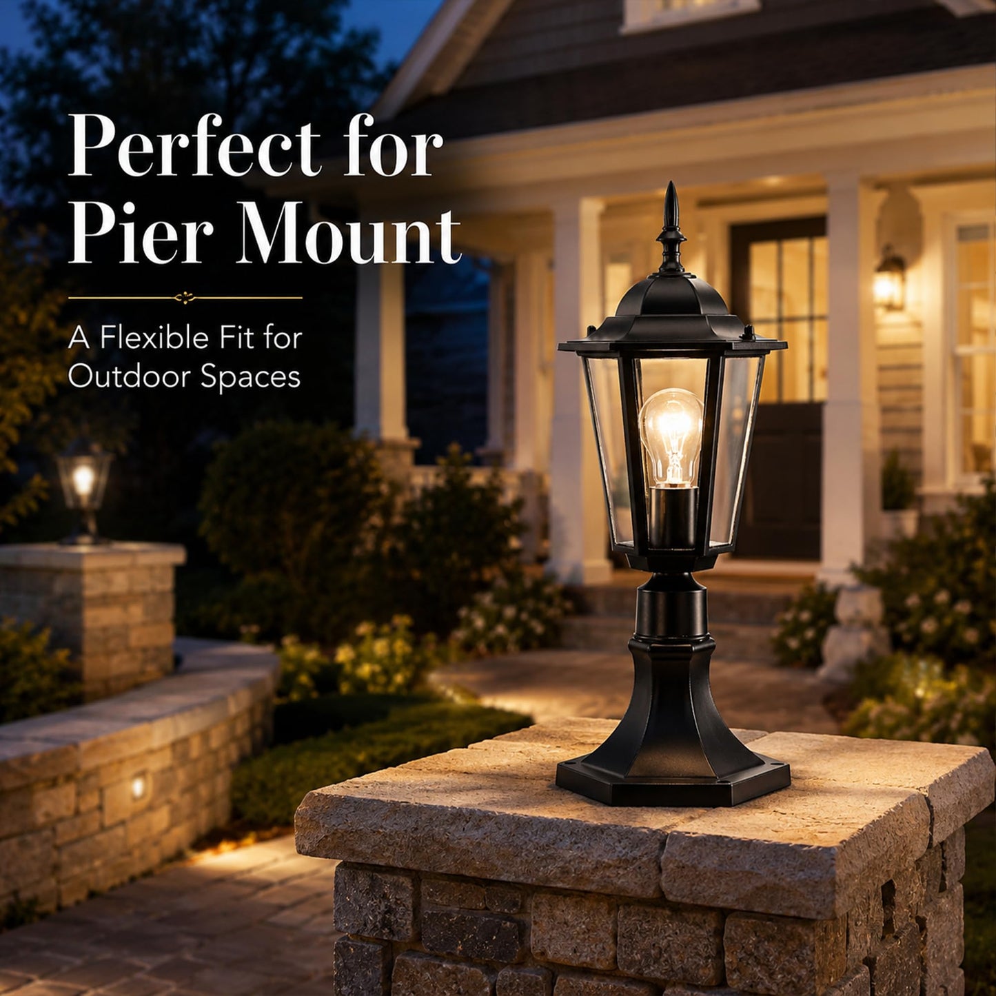 42" Outdoor Post Light Fixture, Hardwired Black Surface Mount Lamp Post Light with Clear Glass, Adjustable Height Aluminum Outdoor Pole Light, E26 Post Lantern for Yard, Garden, Driveway, Patio