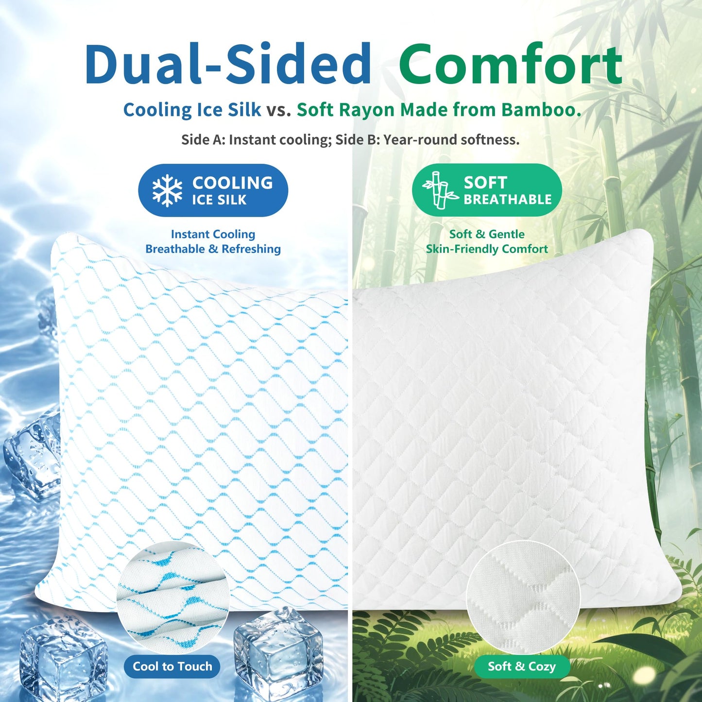 Memory Foam Pillows King Size Set of 2,Adjustable Cooling Pillow for Side Back Stomach Sleepers with Washable Removable Cover