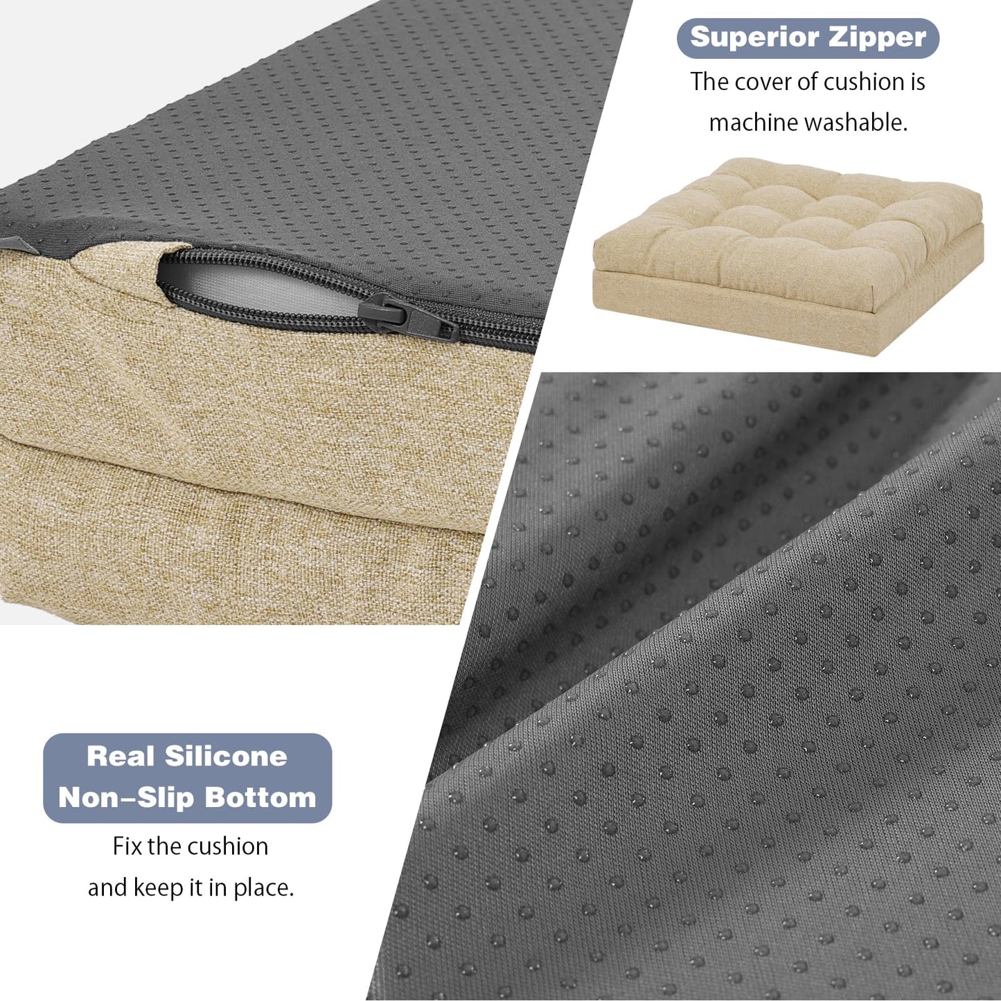 baibu Extra Large Memory Foam Recliner Cushions for Elderly, 20x20x5 Inch Thick Dual-Layer Patent Design Non-Slip Recliner Seat Cushion for Couch for Easy to Stand Up & Reduce Hip & Lumbar Pain, Beige