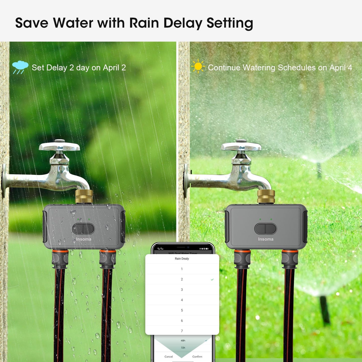 WiFi Water Timer for Garden Hose with Brass Inlet,Smart Hose Timer with WiFi Hub, APP & Voice Control,Up to 20 Watering Plans, 2-Zone Sprinkler Drip Irrigation System Controller for Yard Lawn Watering