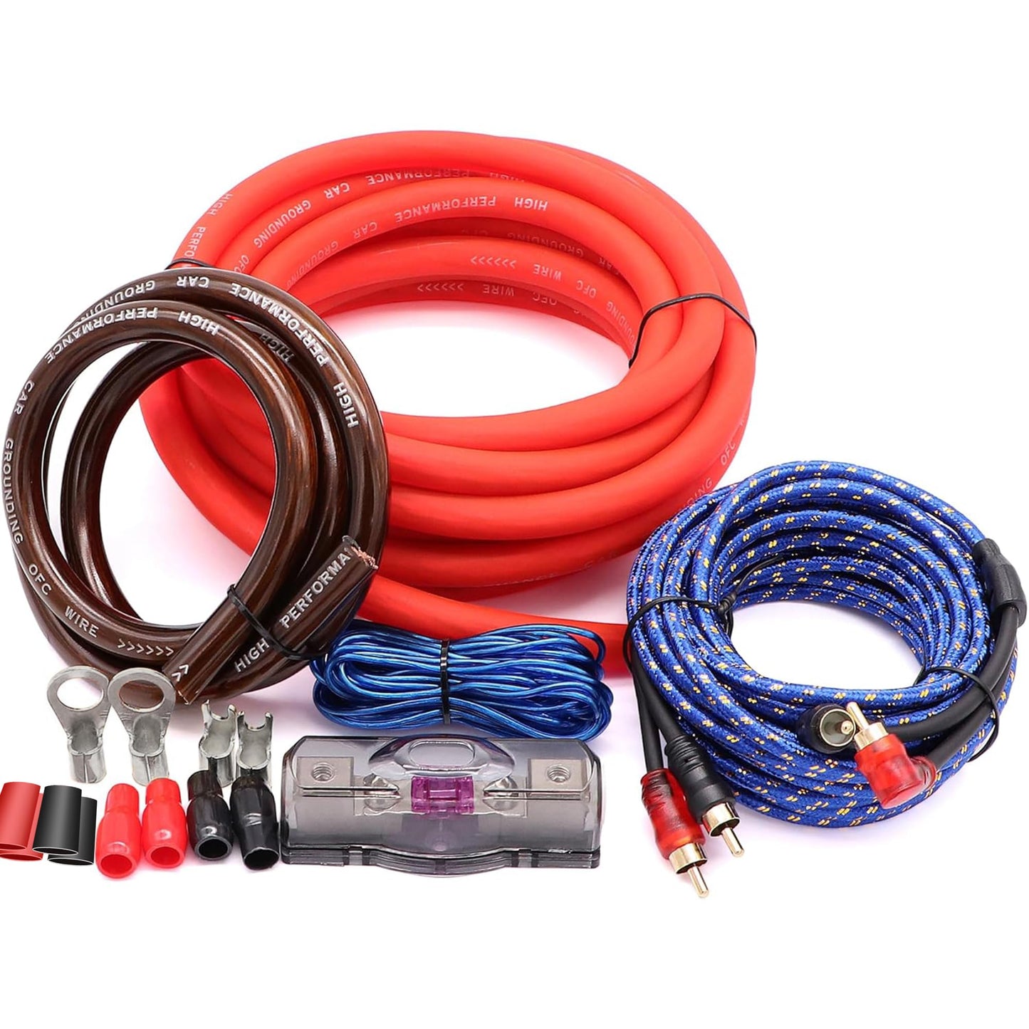 0 Gauge Car Amp Audio Wiring Kit – Welugnal 3000W Car Amplifier subwoofer Wiring Install kit for Your Radio, Subwoofers and Speakers Amp Power Wire，0 Gauge Wire OD：0.33"