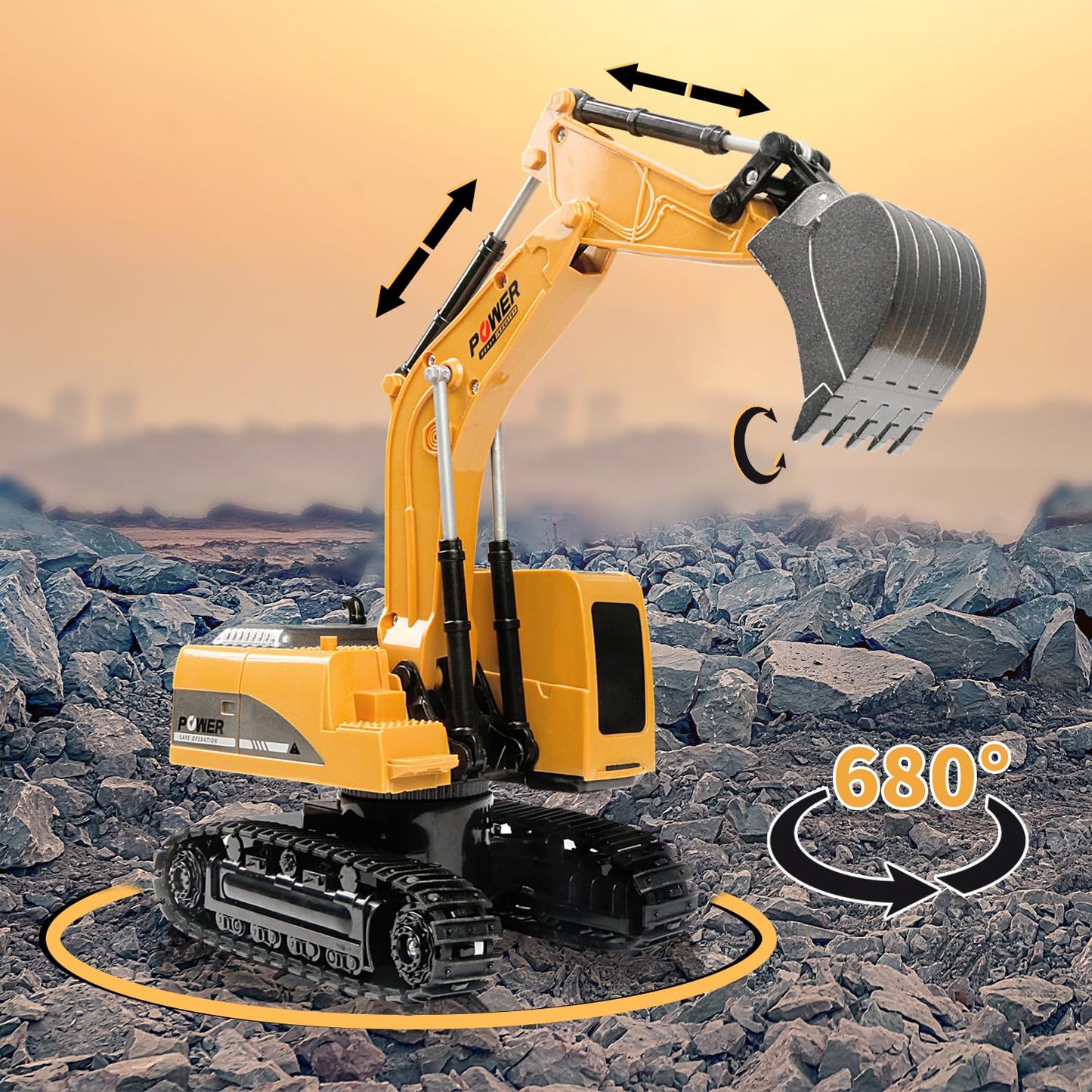 ID Gerilla Remote Control Excavator Toy, RC Construction - Metal Shovel Digger Vehicles with Lights Sounds and 680° Rotation Digging Sand, Birthday Gifts for 3 4 5 6-10 + Year Old (11CH Excavartor)