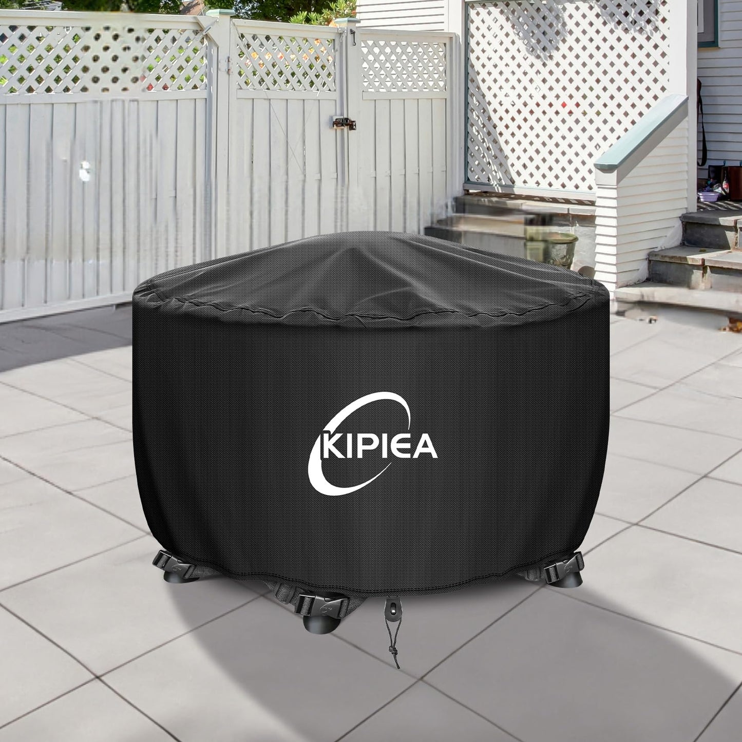 Kipiea Round Fire Pit Cover - Heavy Duty Strong Tear and UV Resistant, 100% Waterproof Outdoor Firepit Cover for 36" D x 24" H Round Patio Fire Bowl