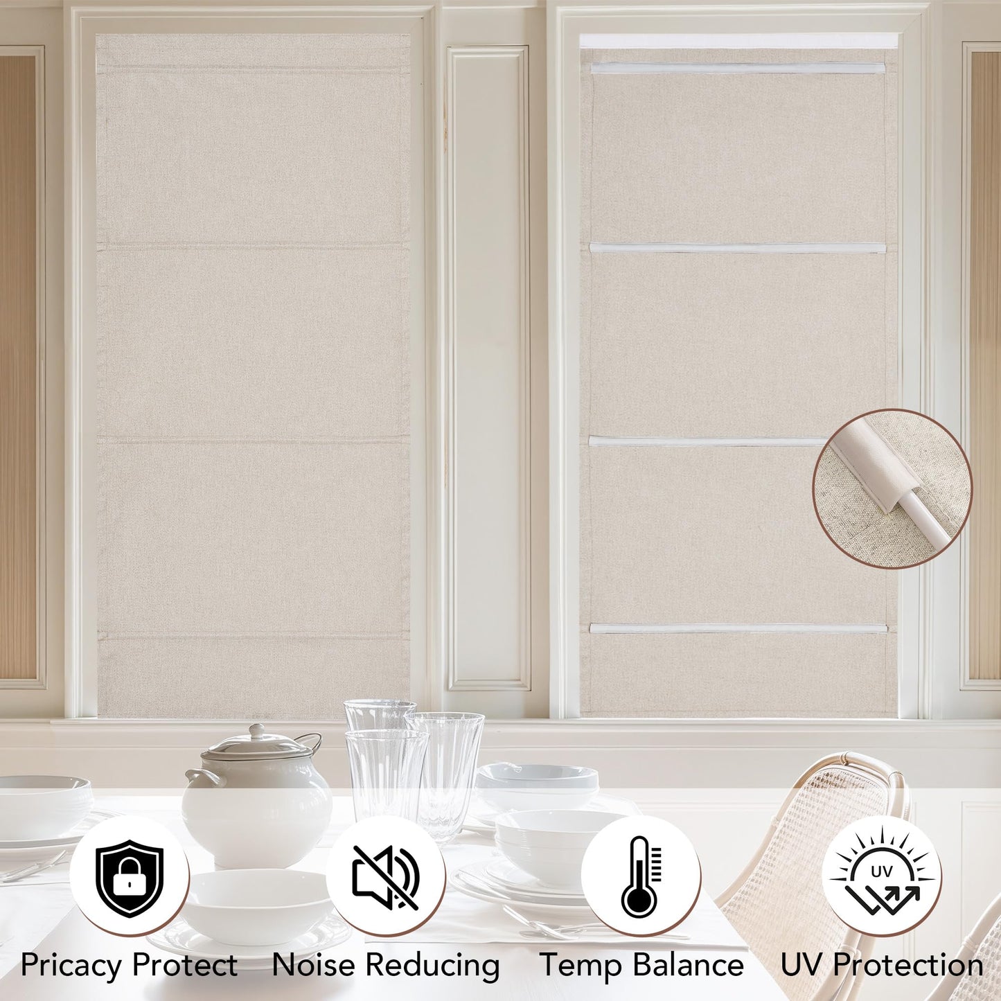 NICETOWN 100% Blackout Curtains for Window Cordless Blinds Temporary Shades No Drill Black Out Blinds for Window of Bedroom, Bathroom,Kitchen Office (Sand, 24 x 72 inch Long, 1 Panel)