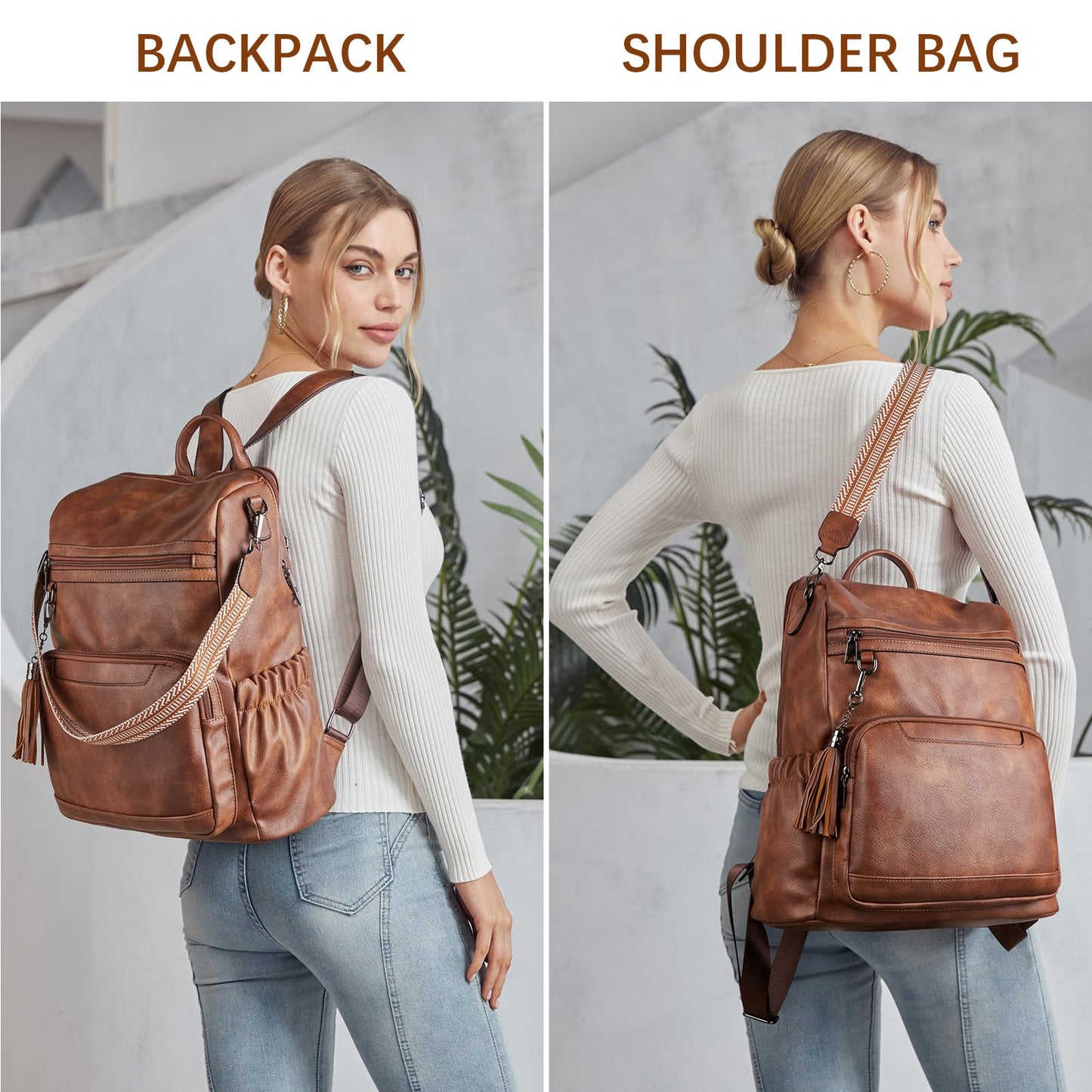 BOSTANTEN Leather Laptop Backpack for Women Designer Travel Backpack with Laptop Compartment Ladies Computer Shoulder Bags Brown