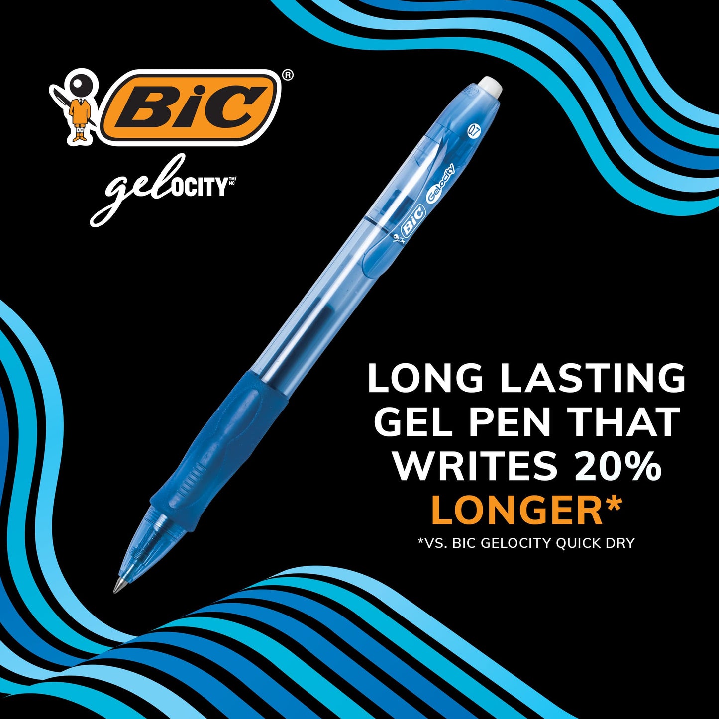BIC Gelocity Original Retractable Gel Pen with 0.7 mm Medium Point, Smooth Ink and Translucent Barrel, 24-Count in Blue Ink