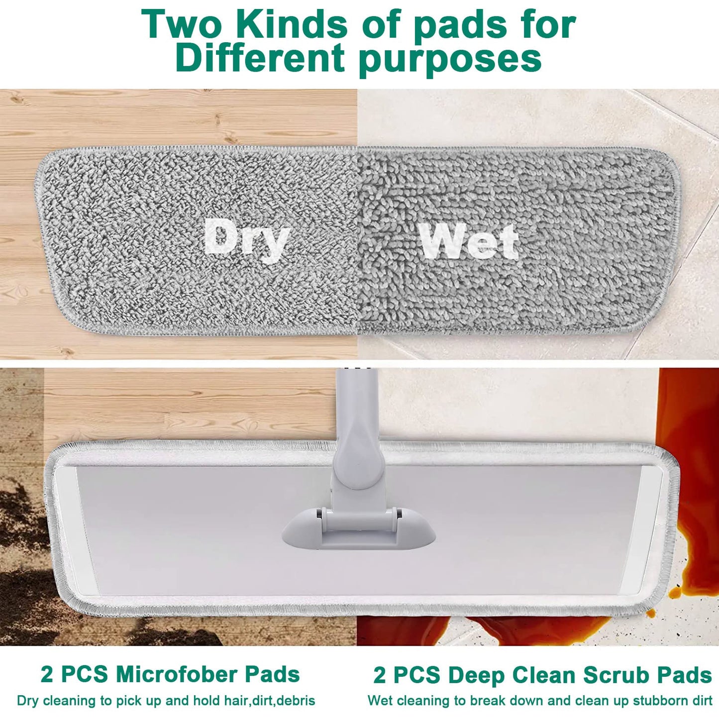 Conliwell 18" Microfiber Mop with Stainless Steel Handle, Dust Mops for Hardwood, Tile,Floor Cleaning, 2 Microfiber Mop Pads and 1 Mop Pad Cleaner