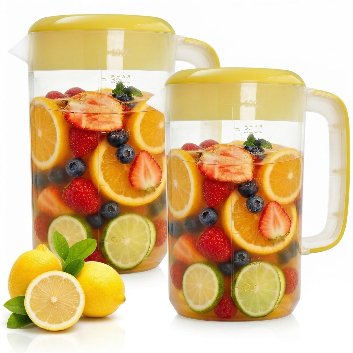 Jucoan 2 Pack 1 Gallon/4L Plastic Straining Pitcher, Large Water Carafe Drink Pitcher Jug Clear Ice Tea Maker Beverage Pitcher Perfect for Ice Tea, Lemonade