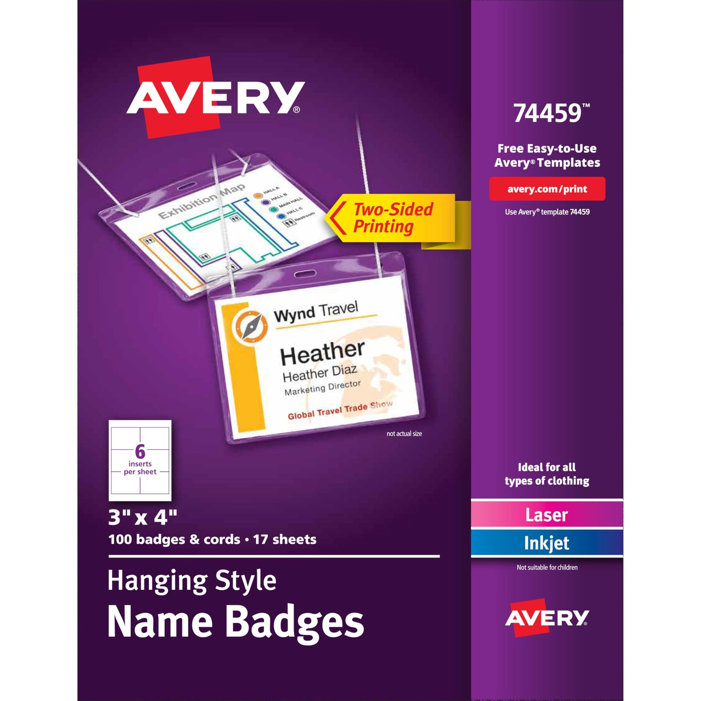 Hanging Style Name Badges, Flexible Holder, 3" x 4", White